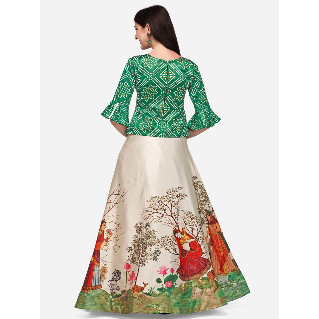Women's Ethnic Motifs Digital Print Shiney Satin Croptop Lehenga Choli With Unstitched Blouse