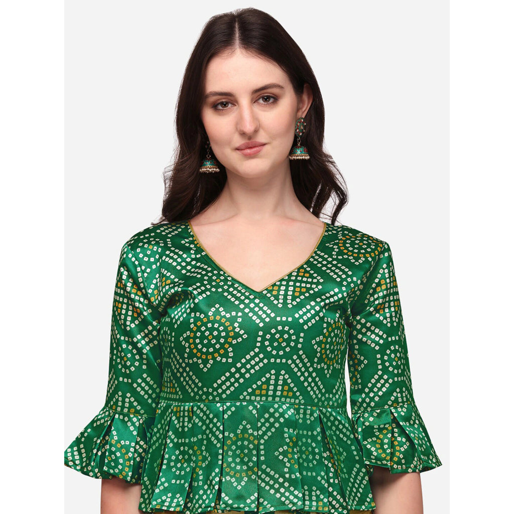 Women's Ethnic Motifs Digital Print Shiney Satin Croptop Lehenga Choli With Unstitched Blouse