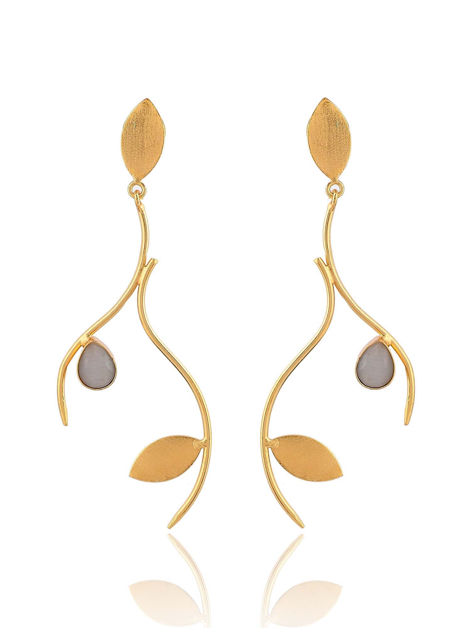 Women's Tear Drop Stone Leaf Earring