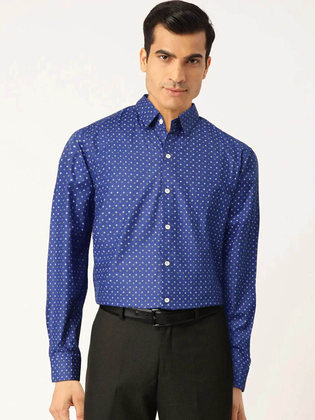 Men's Blue Cotton Printed Formal Shirts - Taantav