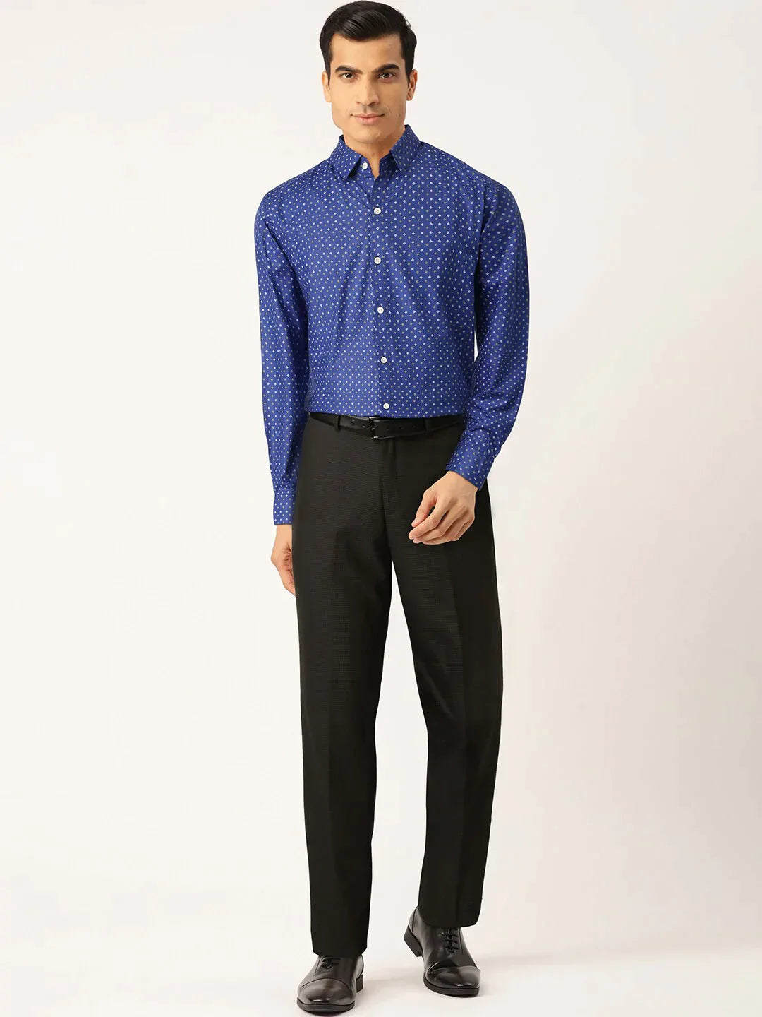 Men's Blue Cotton Printed Formal Shirts - Taantav