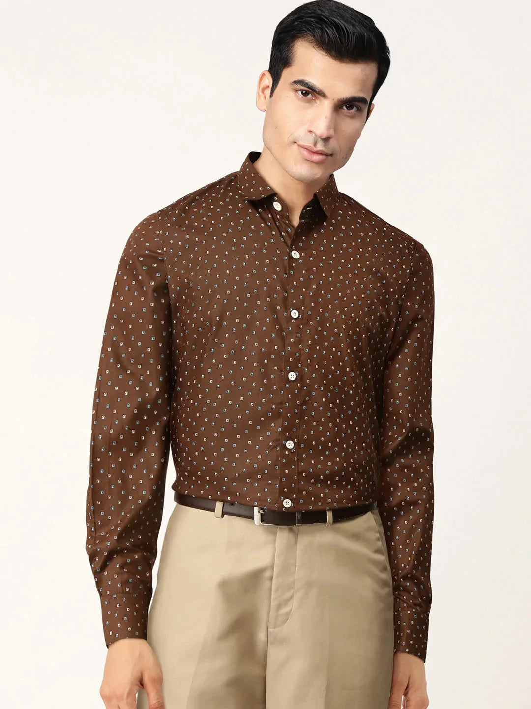 Men's Brown Cotton Printed Formal Shirts - Taantav