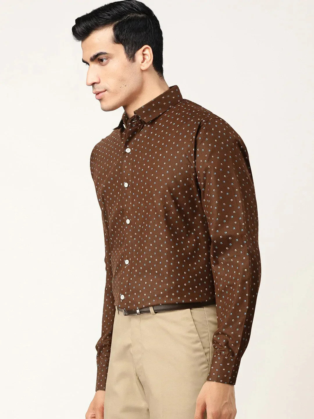 Men's Brown Cotton Printed Formal Shirts - Taantav