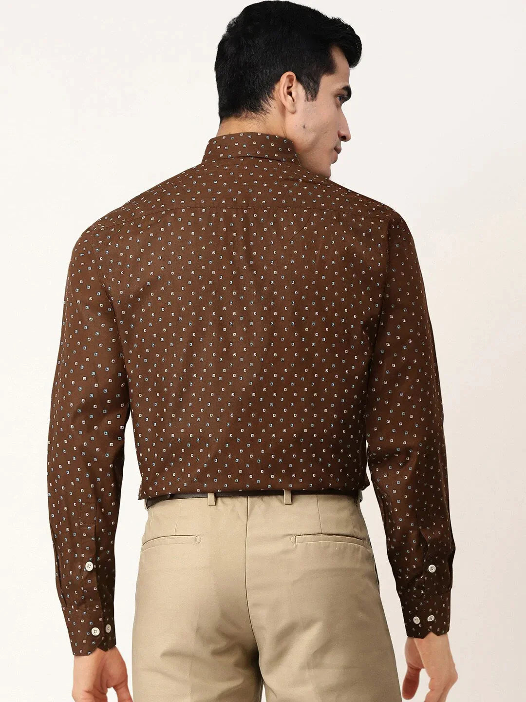 Men's Brown Cotton Printed Formal Shirts - Taantav