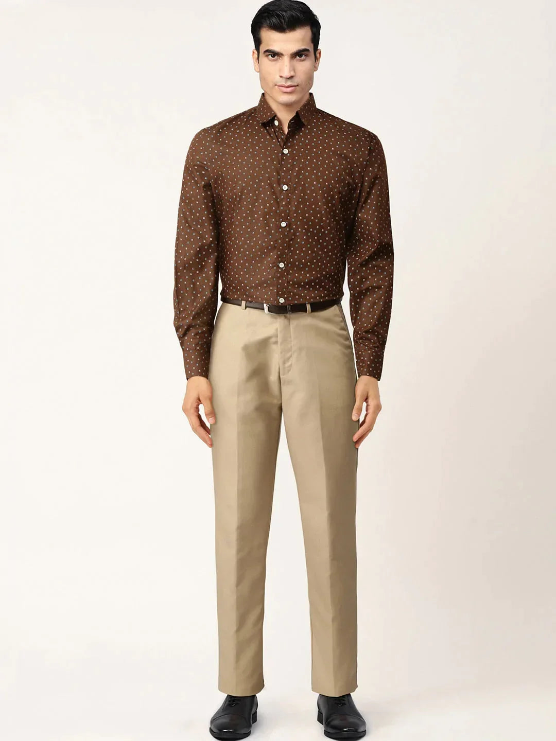 Men's Brown Cotton Printed Formal Shirts - Taantav