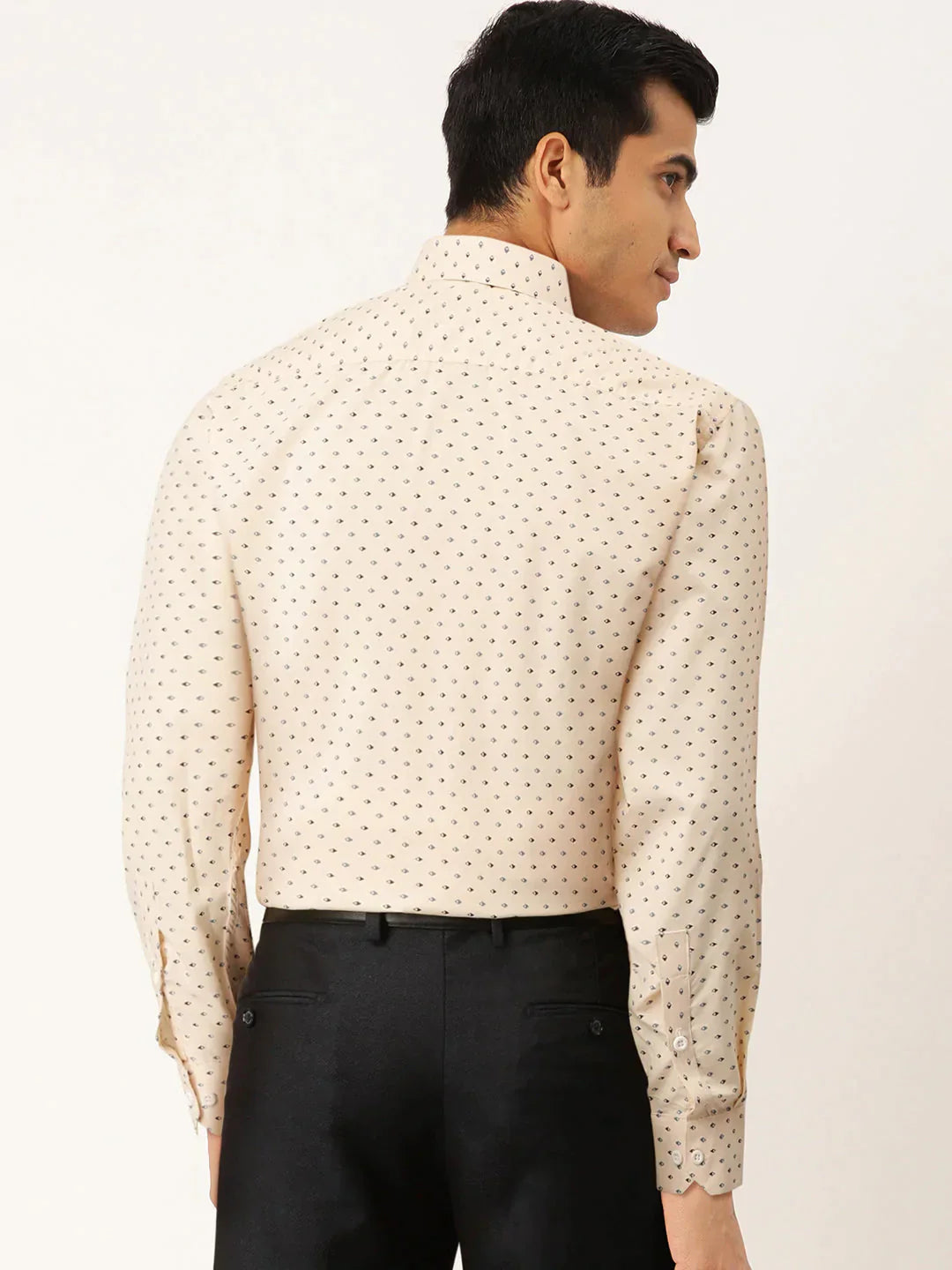 Men's Cream Cotton Printed Formal Shirts - Taantav