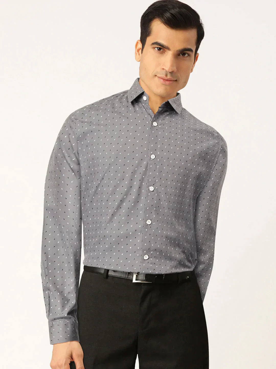 Men's Grey Cotton Printed Formal Shirts - Taantav