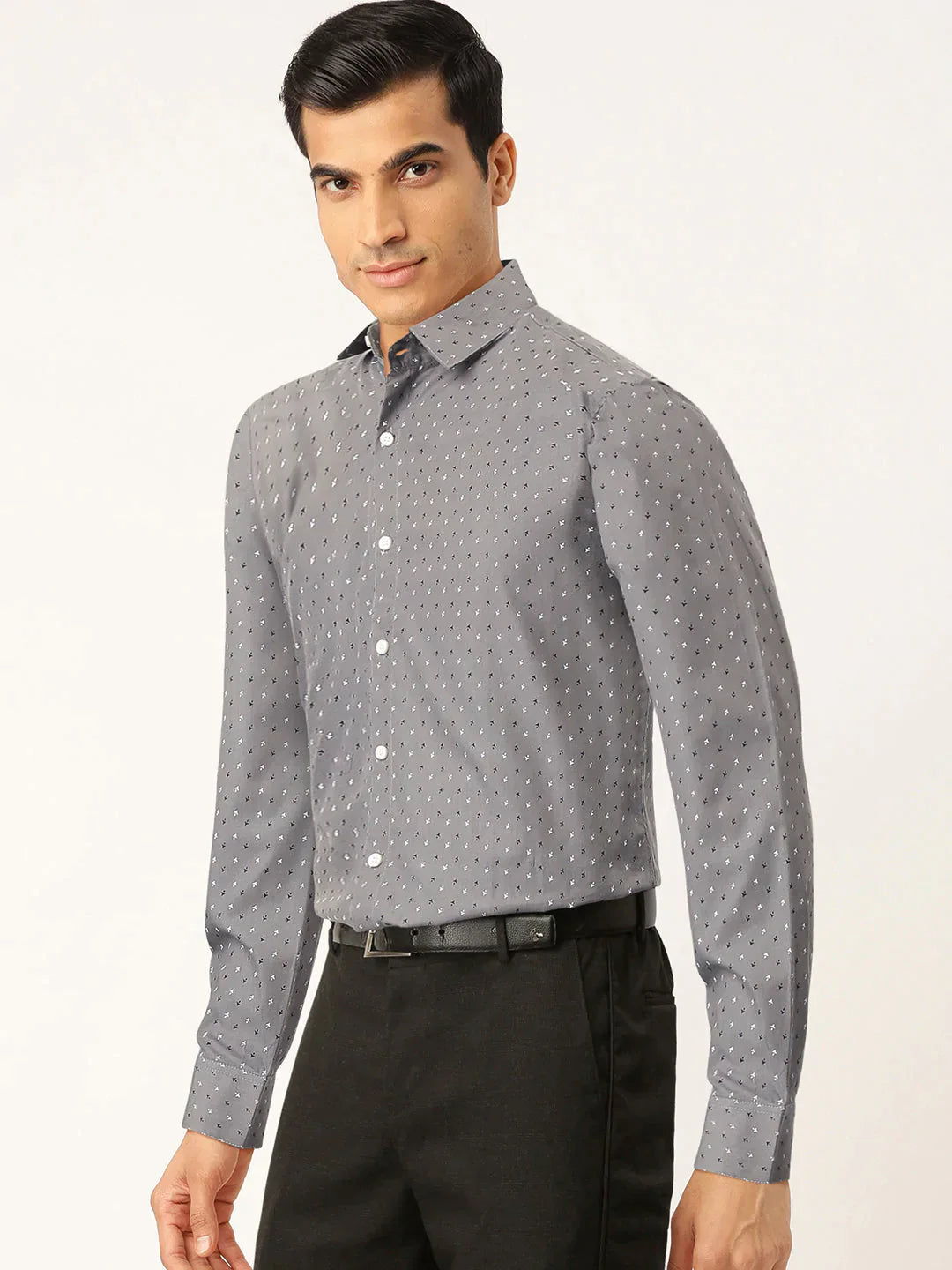 Men's Grey Cotton Printed Formal Shirts - Taantav