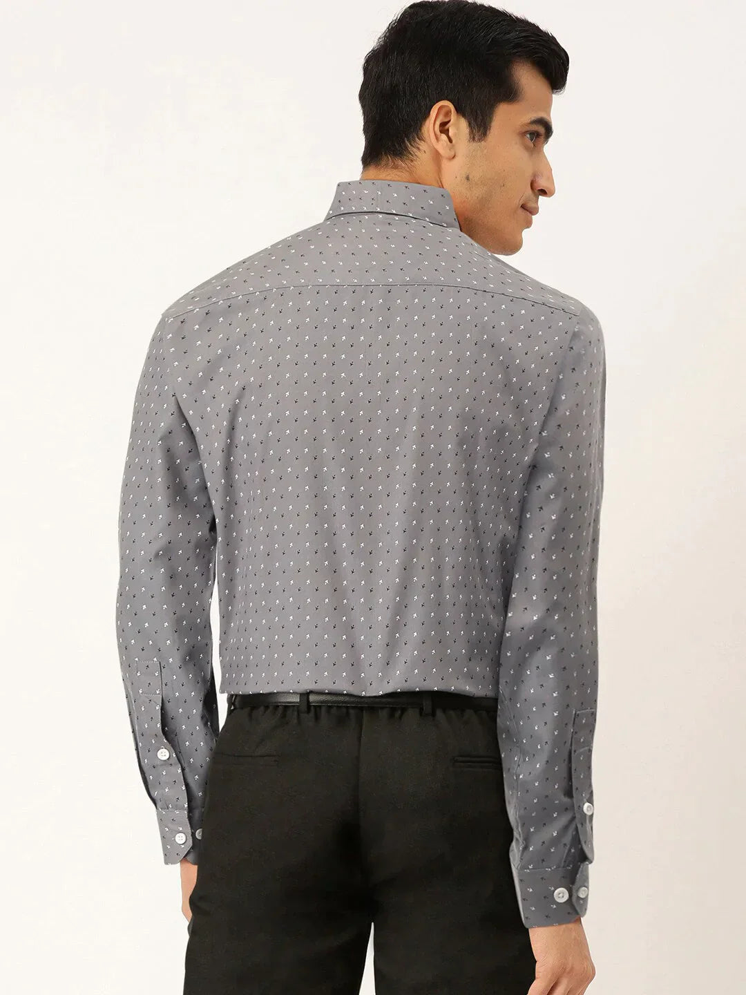 Men's Grey Cotton Printed Formal Shirts - Taantav