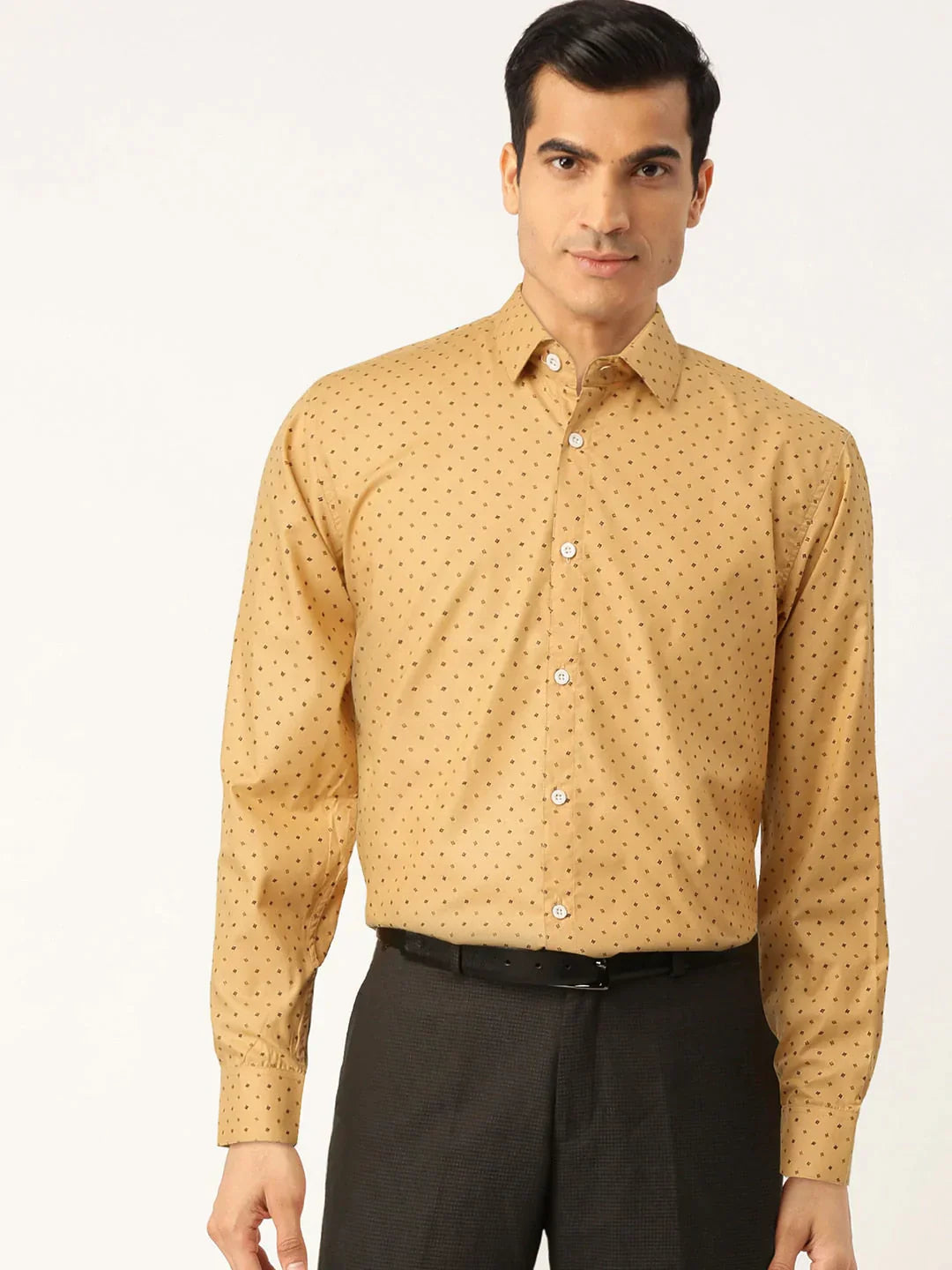 Men's Yellow Cotton Printed Formal Shirts - Taantav