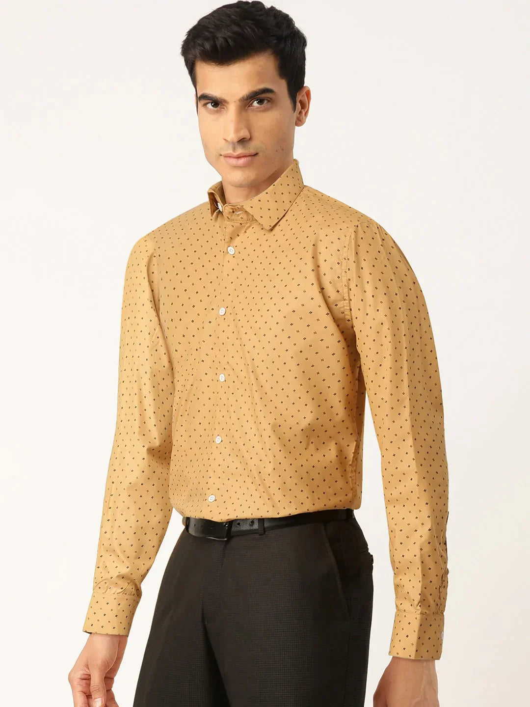 Men's Yellow Cotton Printed Formal Shirts - Taantav