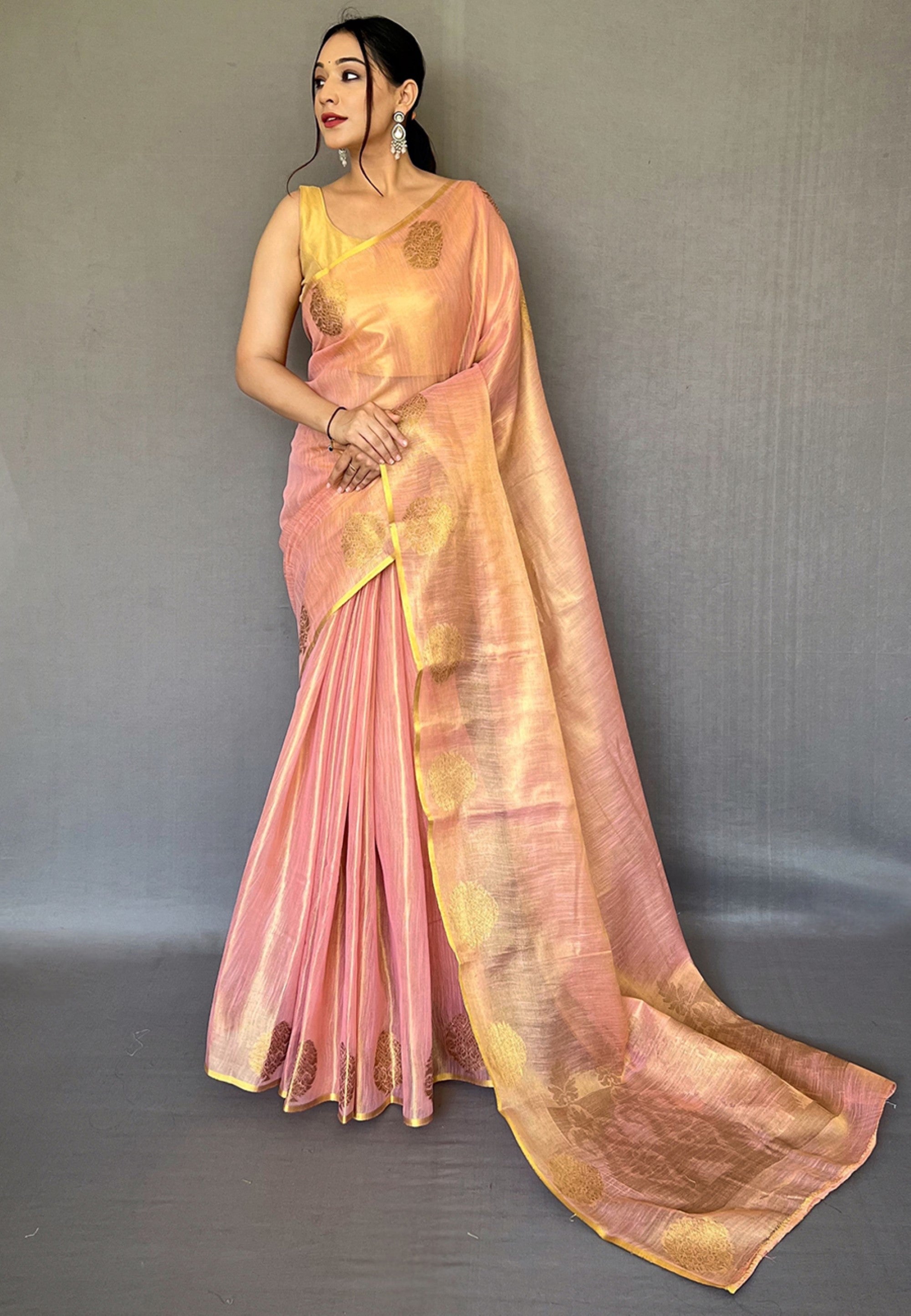 Women's Baby Pink Gulabo Banarasi Tissue Silk Zari Saree