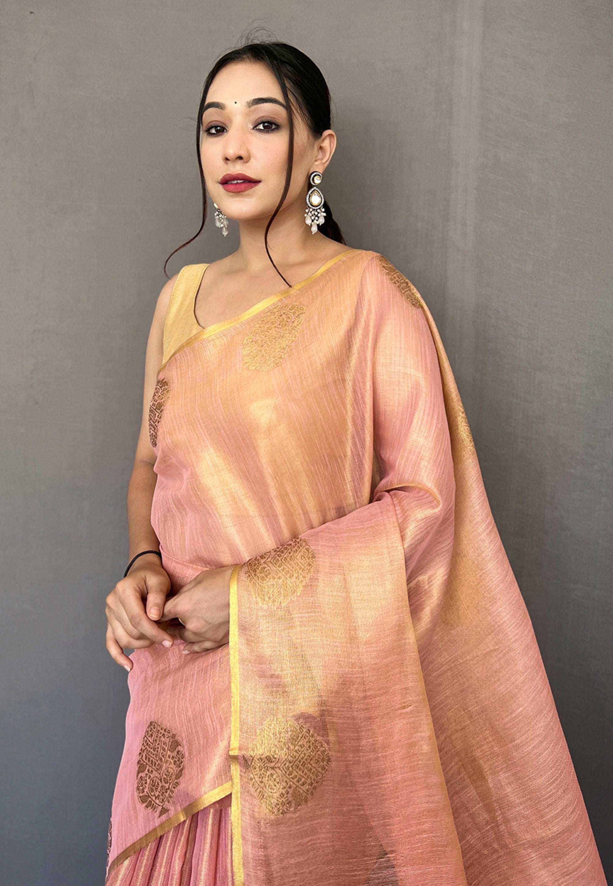 Women's Baby Pink Gulabo Banarasi Tissue Silk Zari Saree - Tasarika
