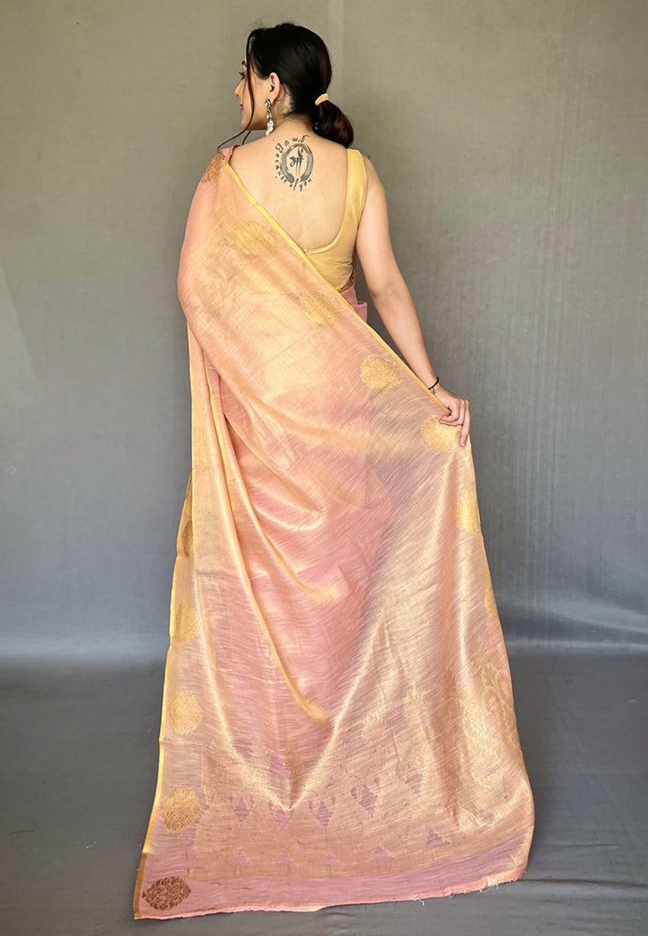 Women's Baby Pink Gulabo Banarasi Tissue Silk Zari Saree