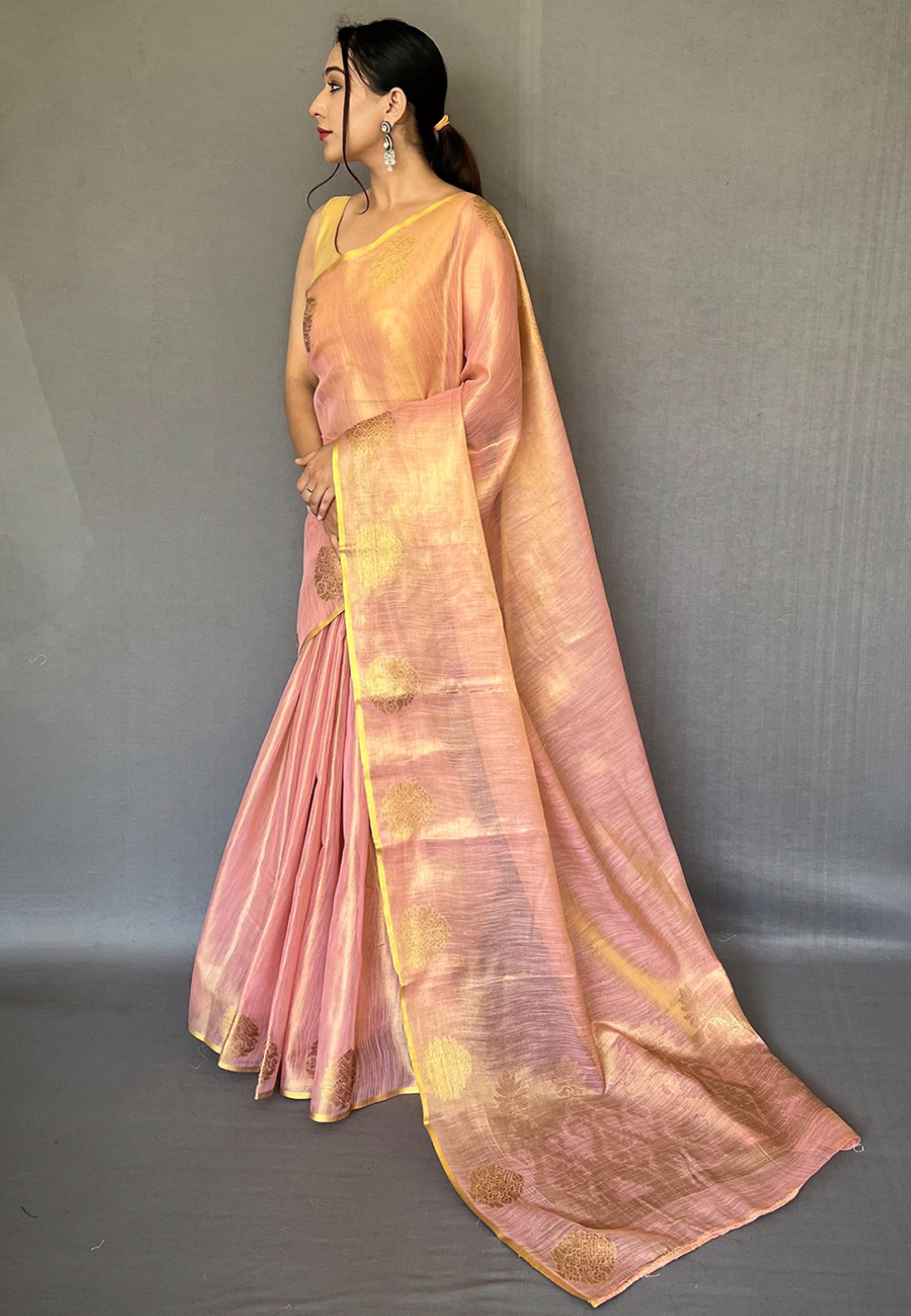 Women's Baby Pink Gulabo Banarasi Tissue Silk Zari Saree - Tasarika
