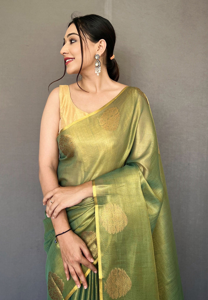 Women's Olive Green Gulabo Banarasi Tissue Silk Zari Saree
