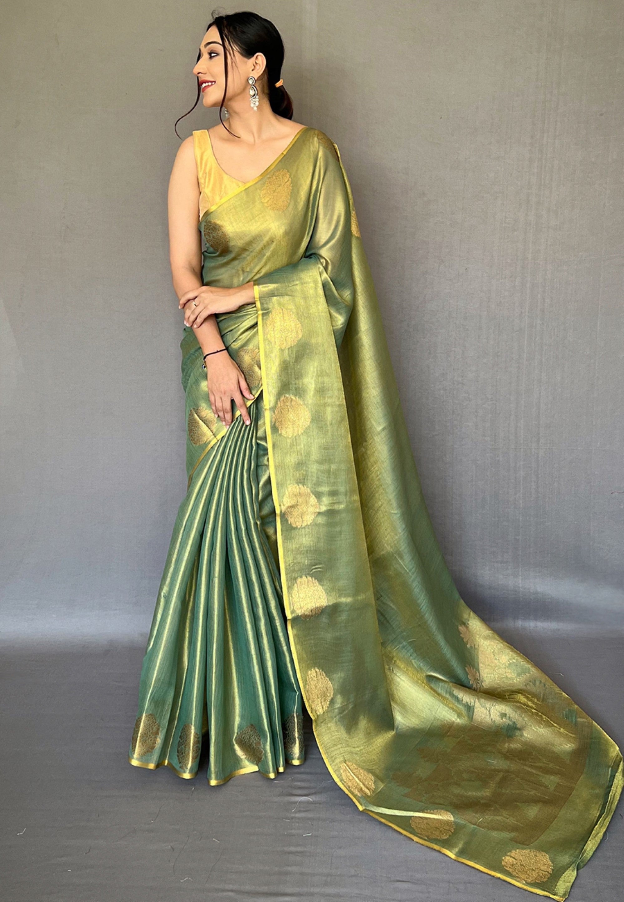 Women's Olive Green Gulabo Banarasi Tissue Silk Zari Saree - Tasarika