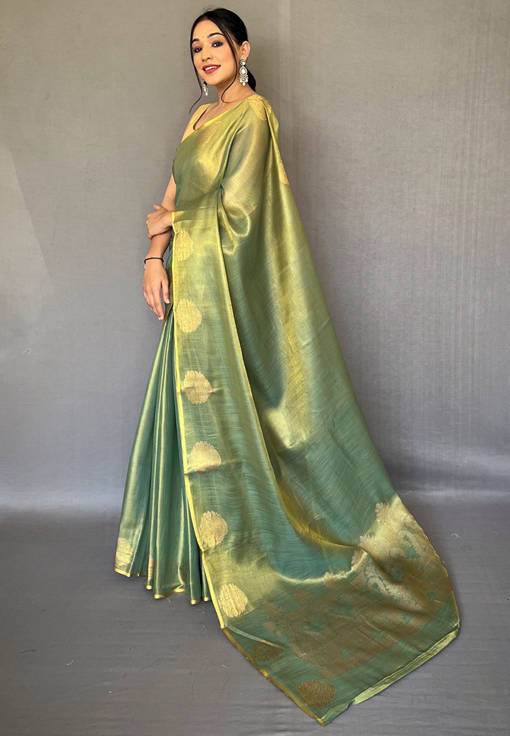 Women's Olive Green Gulabo Banarasi Tissue Silk Zari Saree - Tasarika