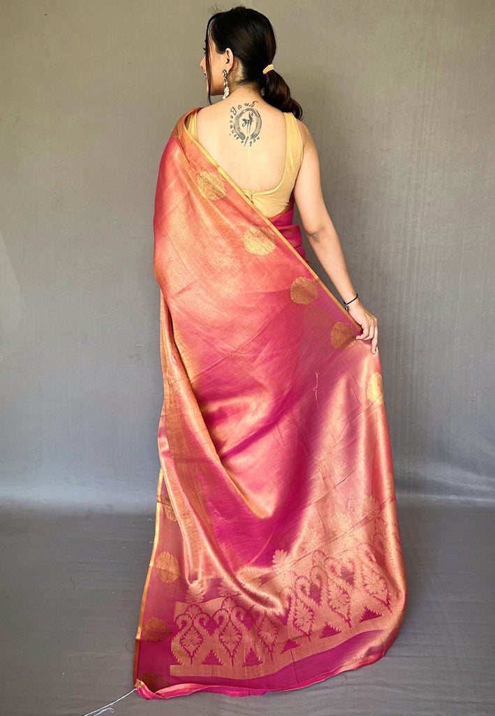 Women's Deep Rose Pink Gulabo Banarasi Tissue Silk Zari Saree