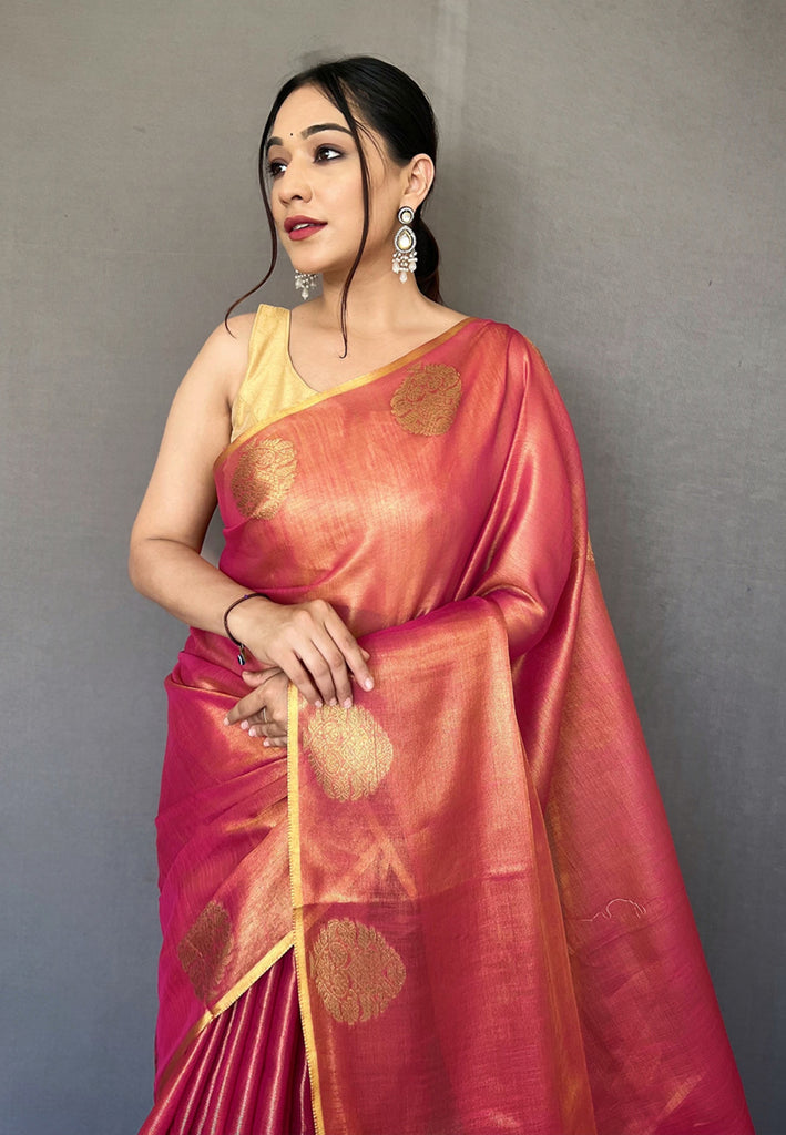 Women's Deep Rose Pink Gulabo Banarasi Tissue Silk Zari Saree