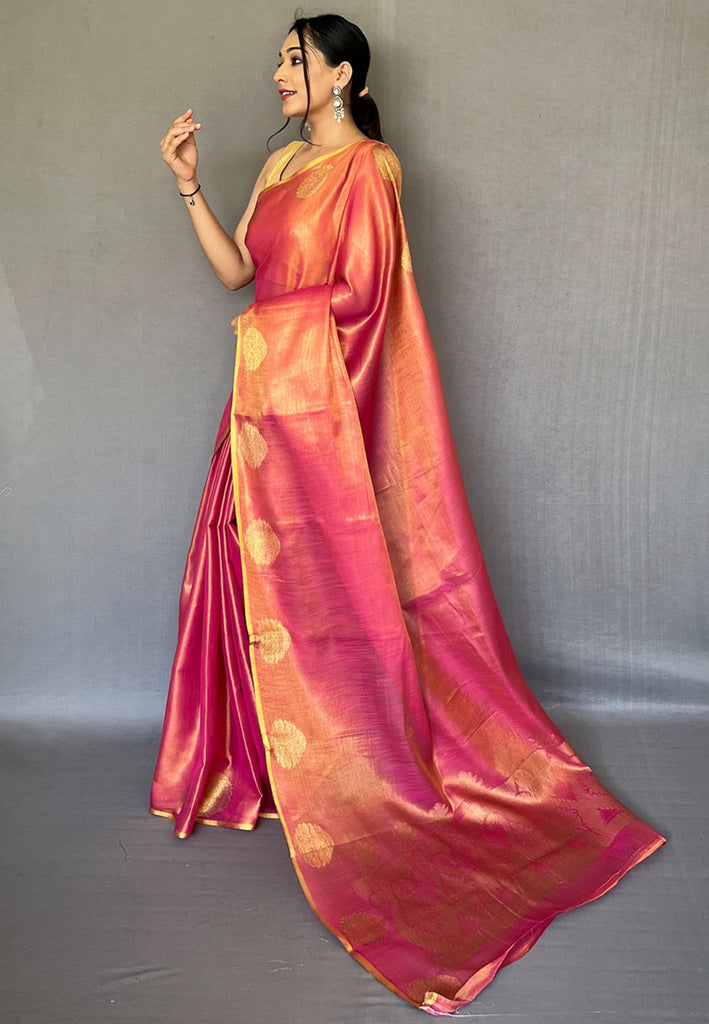 Women's Deep Rose Pink Gulabo Banarasi Tissue Silk Zari Saree