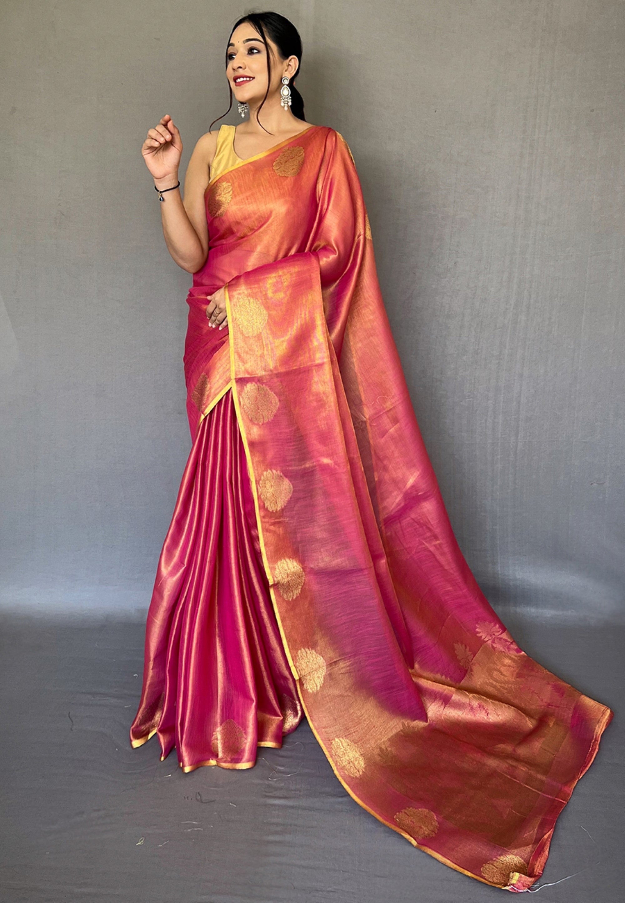 Women's Deep Rose Pink Gulabo Banarasi Tissue Silk Zari Saree - Tasarika