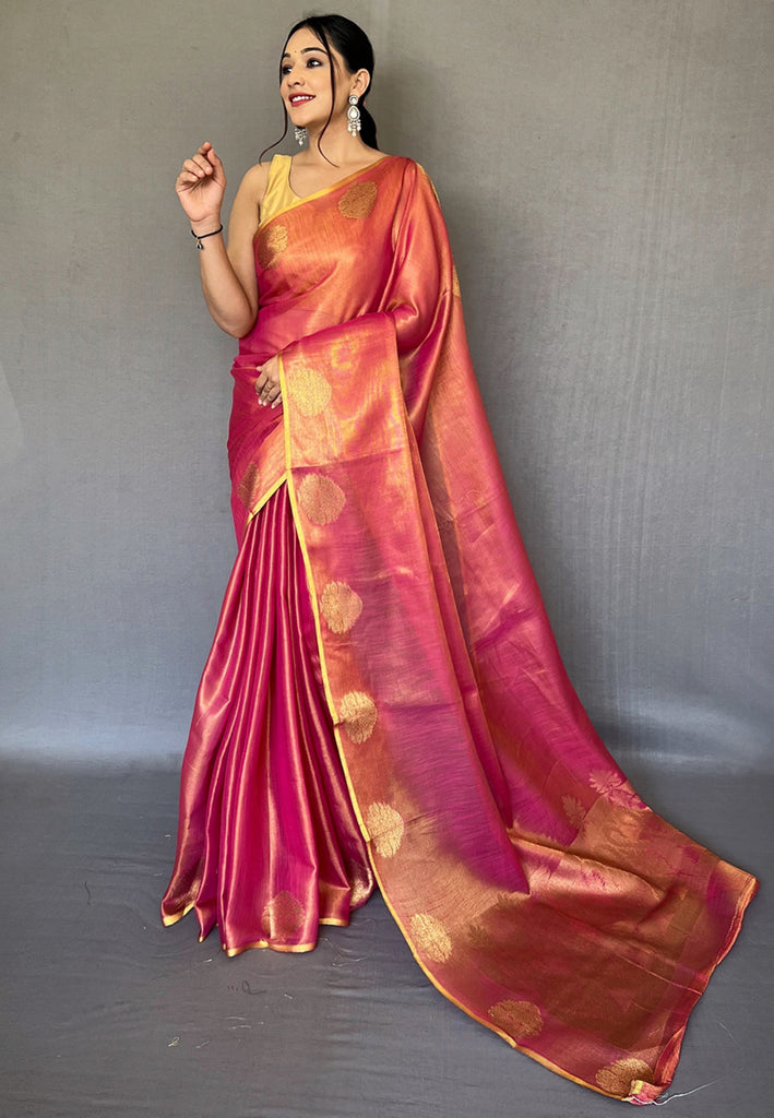 Women's Deep Rose Pink Gulabo Banarasi Tissue Silk Zari Saree