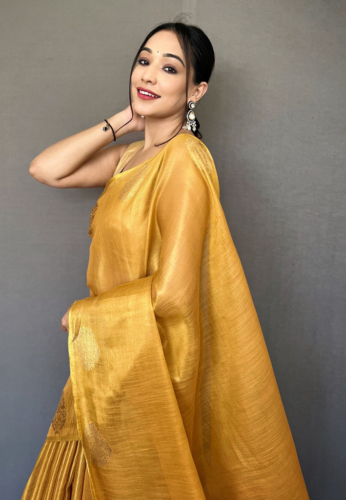Women's Yellow Gold Gulabo Banarasi Tissue Silk Zari Saree