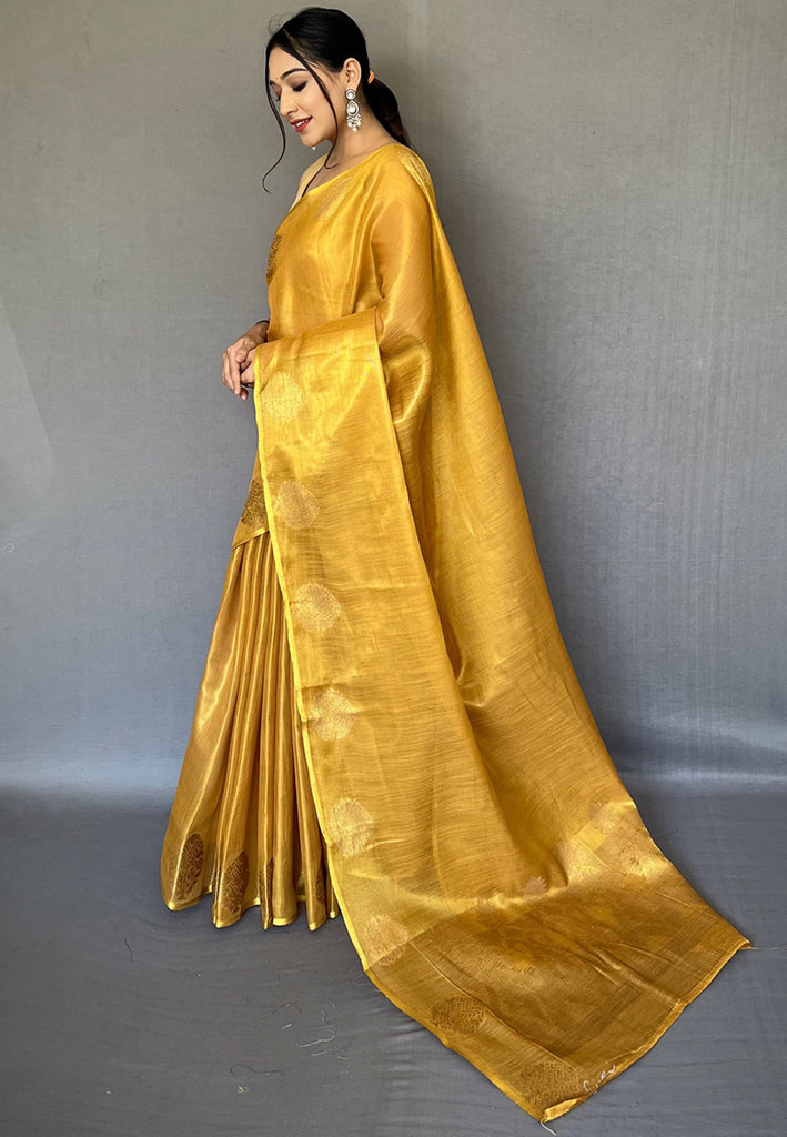 Women's Yellow Gold Gulabo Banarasi Tissue Silk Zari Saree