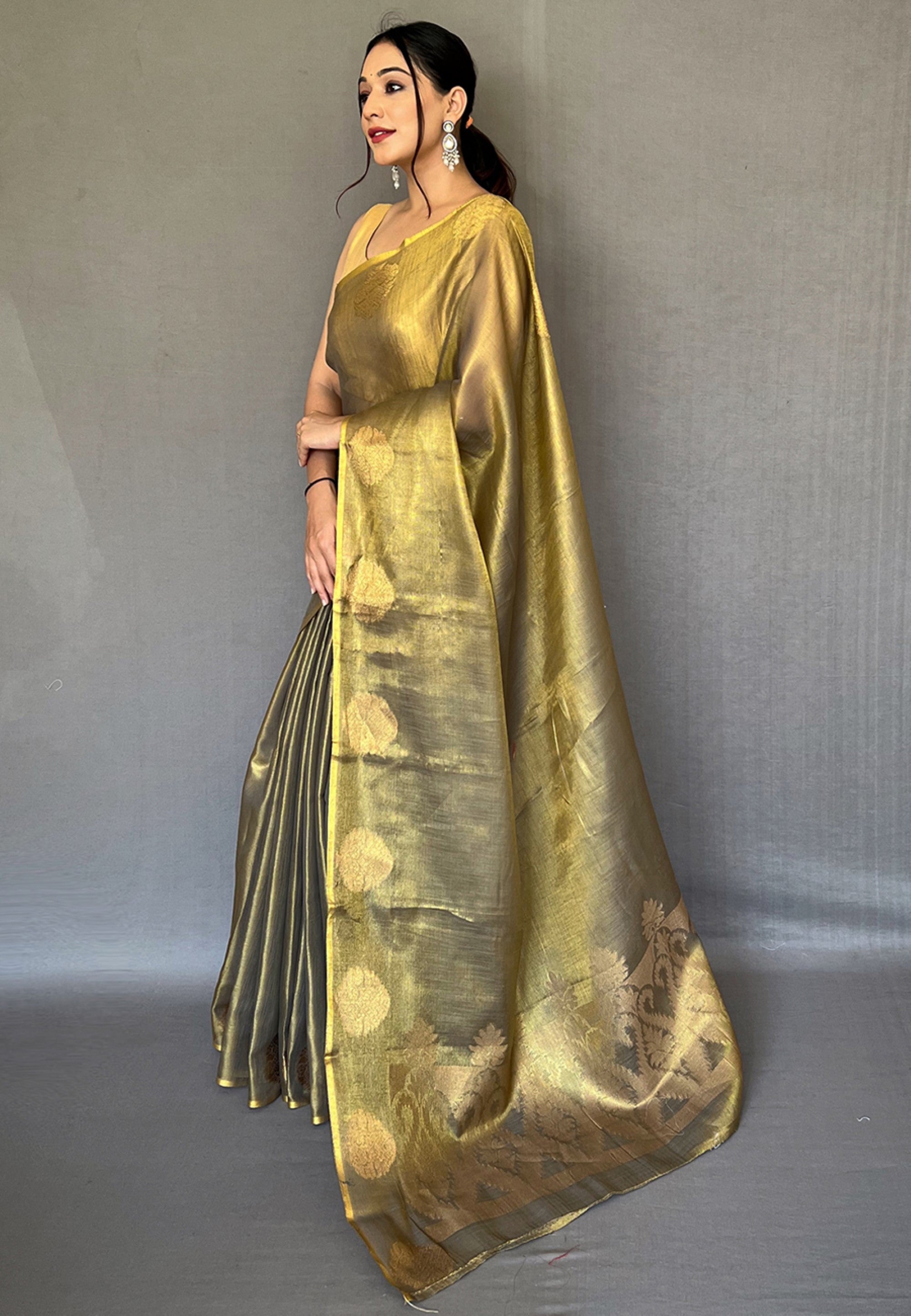 Women's Mehendi Green Gulabo Banarasi Tissue Silk Zari Saree - Tasarika