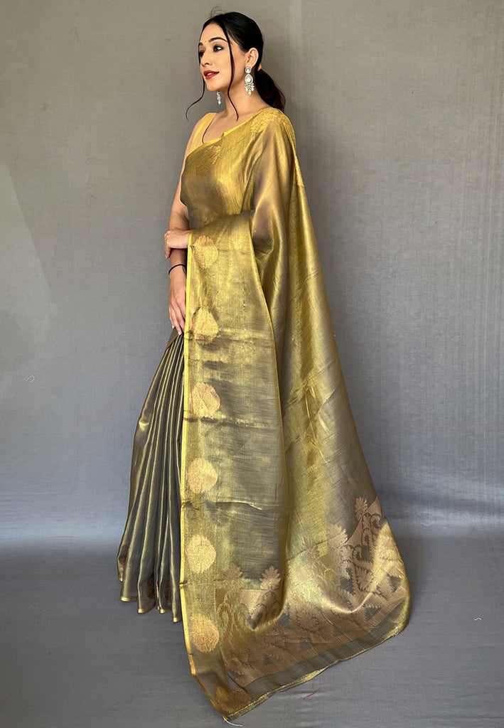 Women's Mehendi Green Gulabo Banarasi Tissue Silk Zari Saree
