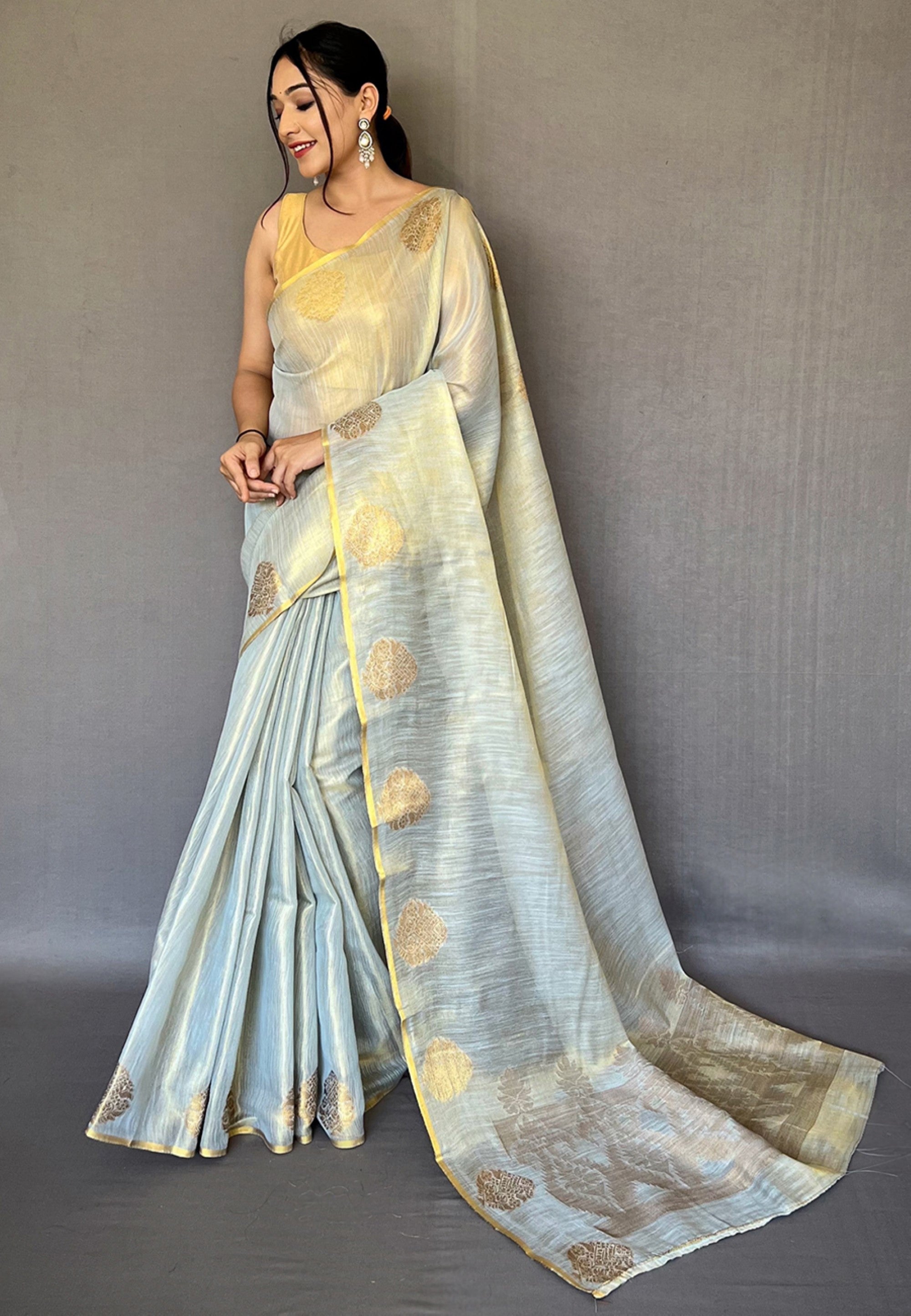 Women's Sky Blue Gulabo Banarasi Tissue Silk Zari Saree - Tasarika