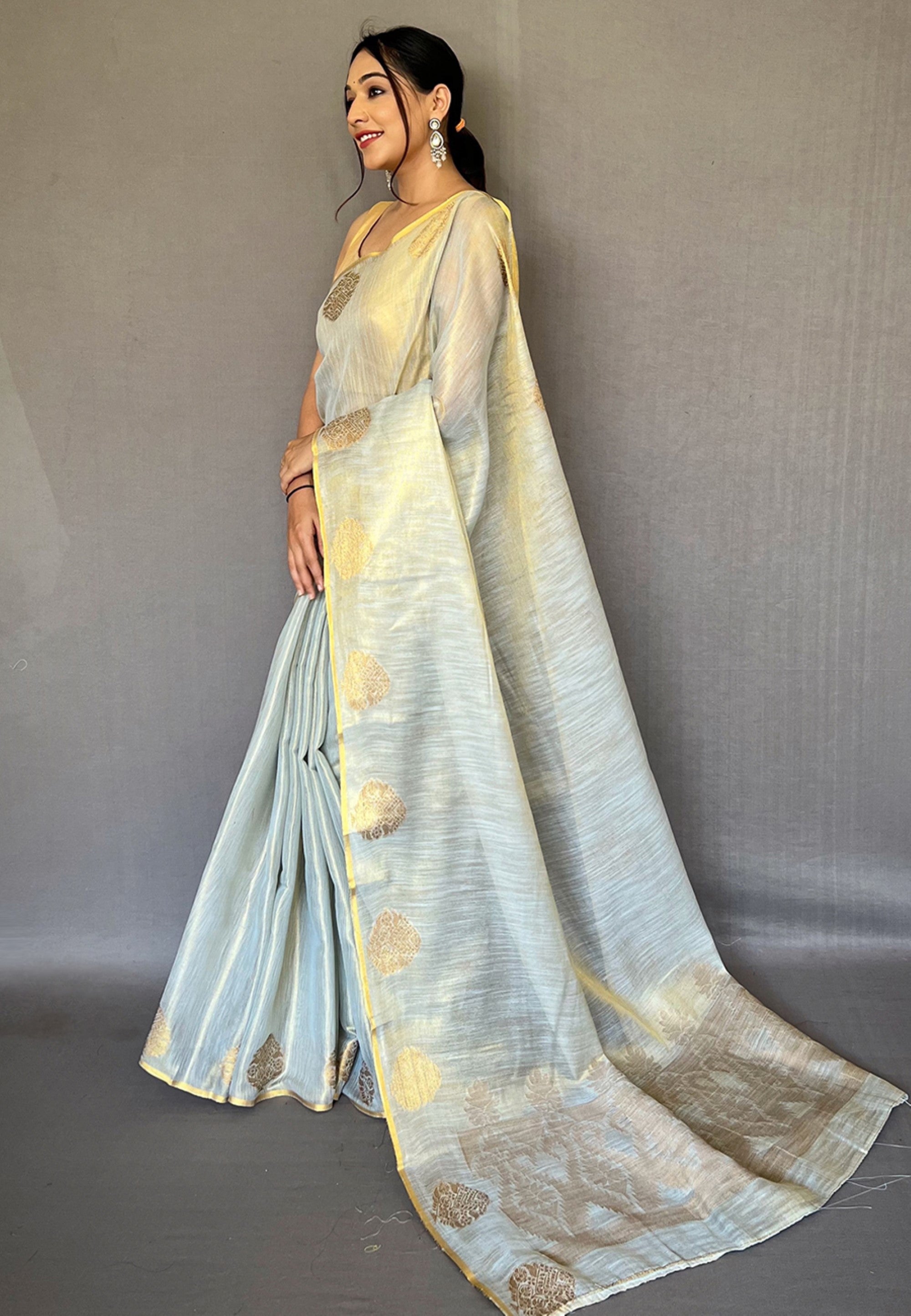 Women's Sky Blue Gulabo Banarasi Tissue Silk Zari Saree - Tasarika