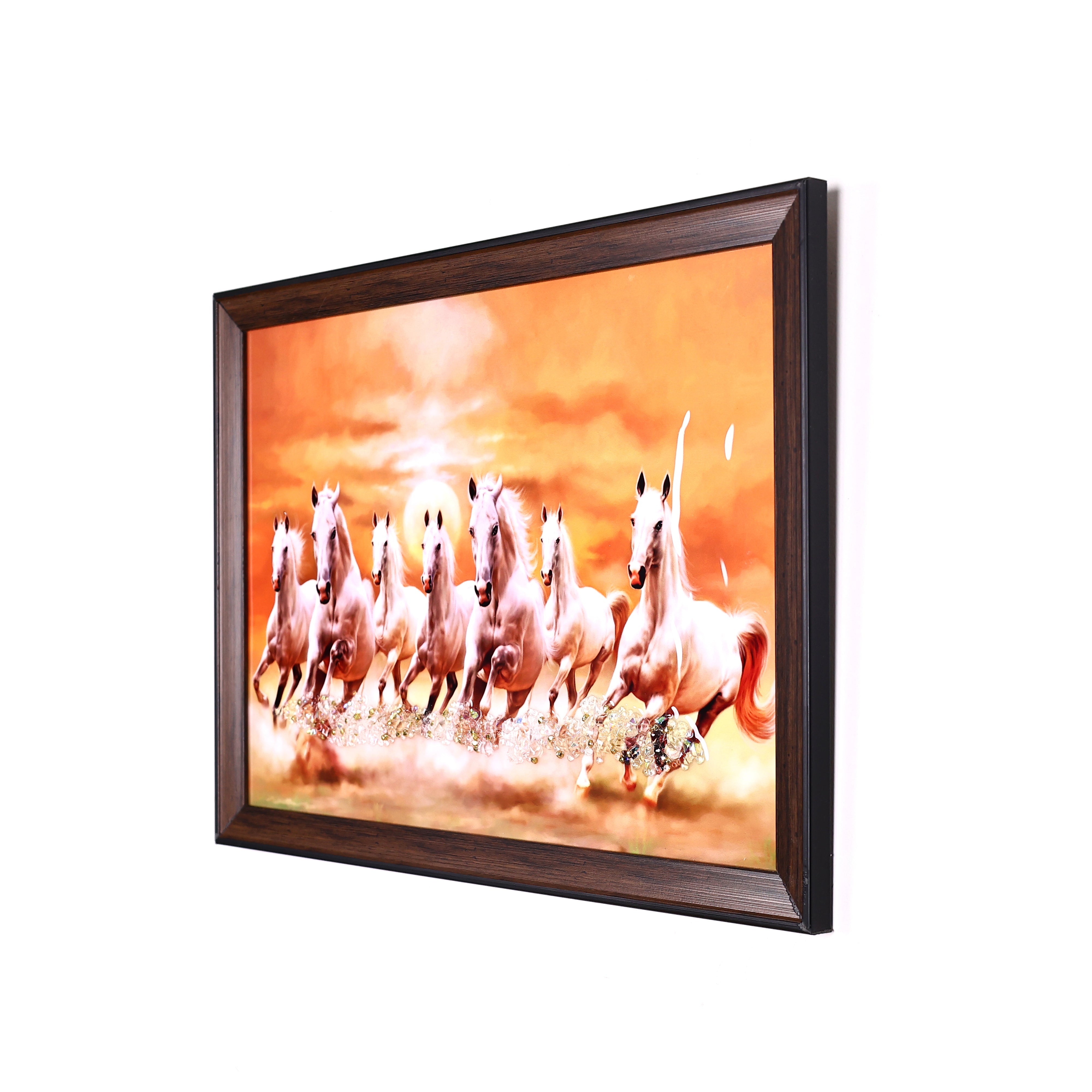 Galloping White Horses Crystal Embellished Resin Wall Hanging