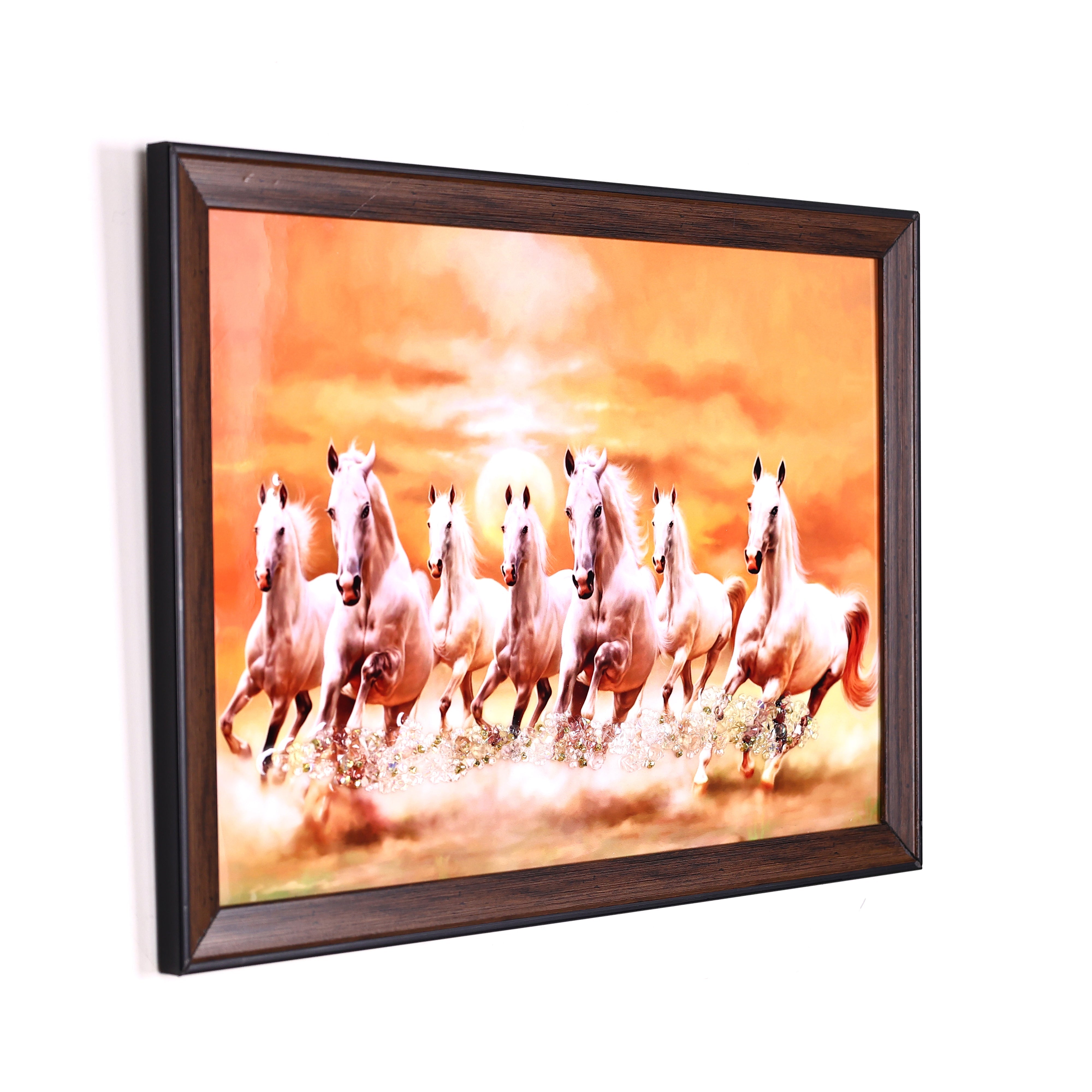 Galloping White Horses Crystal Embellished Resin Wall Hanging