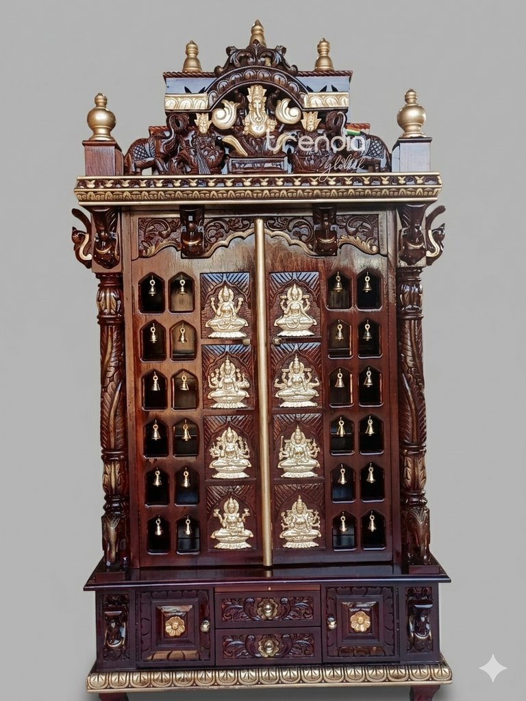 Teak Wood Pooja Mandir with Intricate Detailing