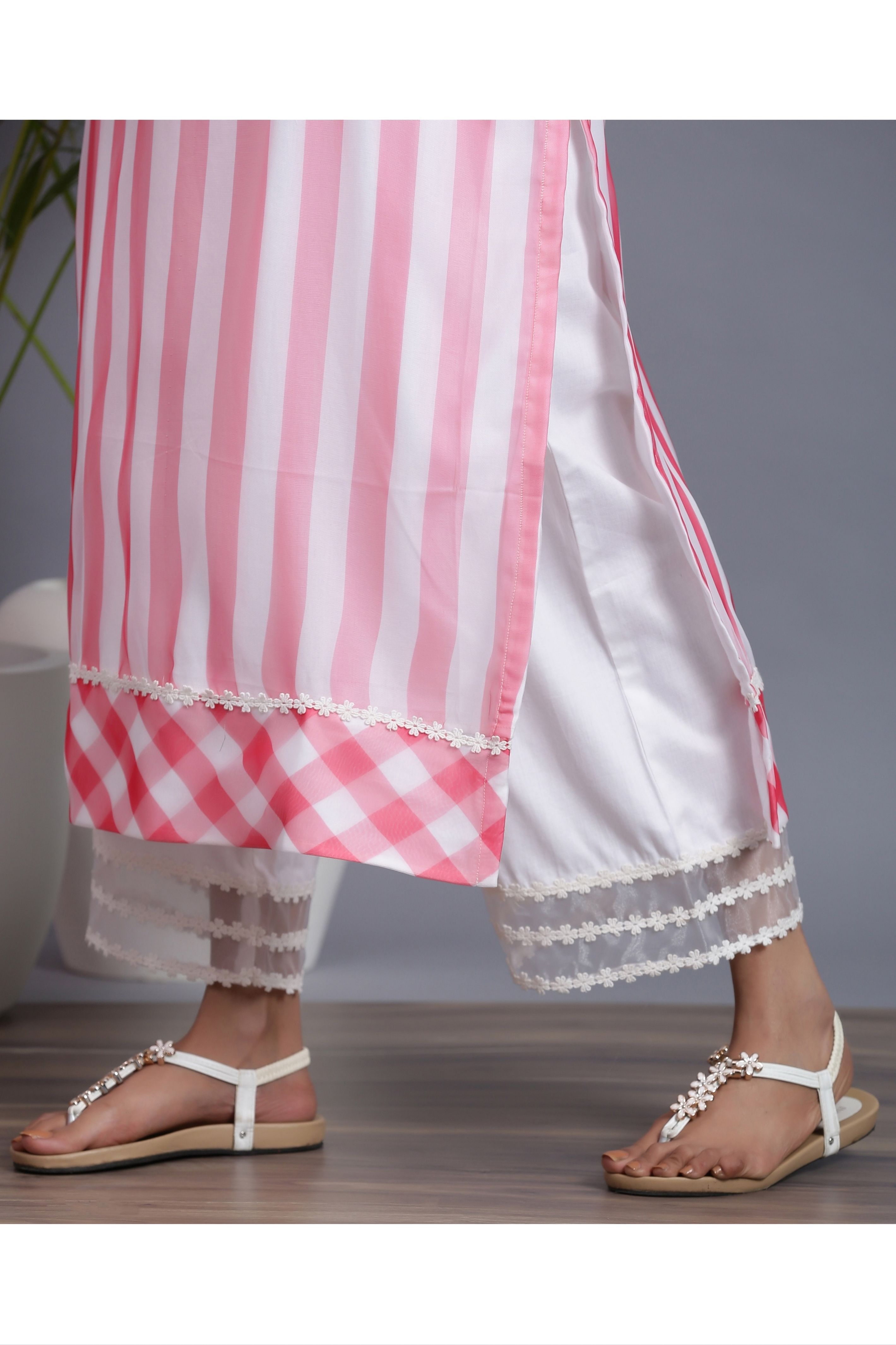 Women's  Organza Striped Kurta Palazzo Set