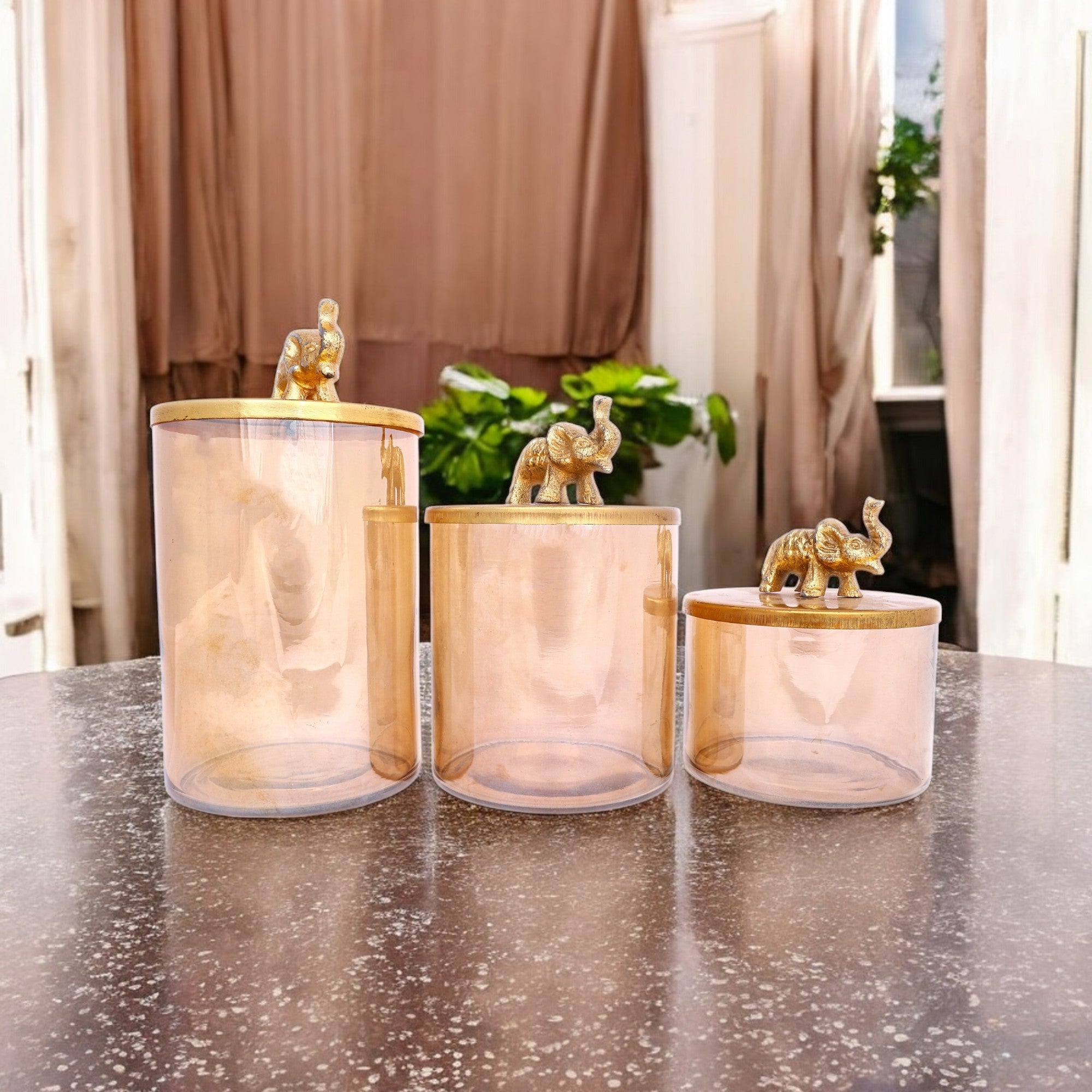 Glass Containers Set of 3 with Elephant Designed Lid