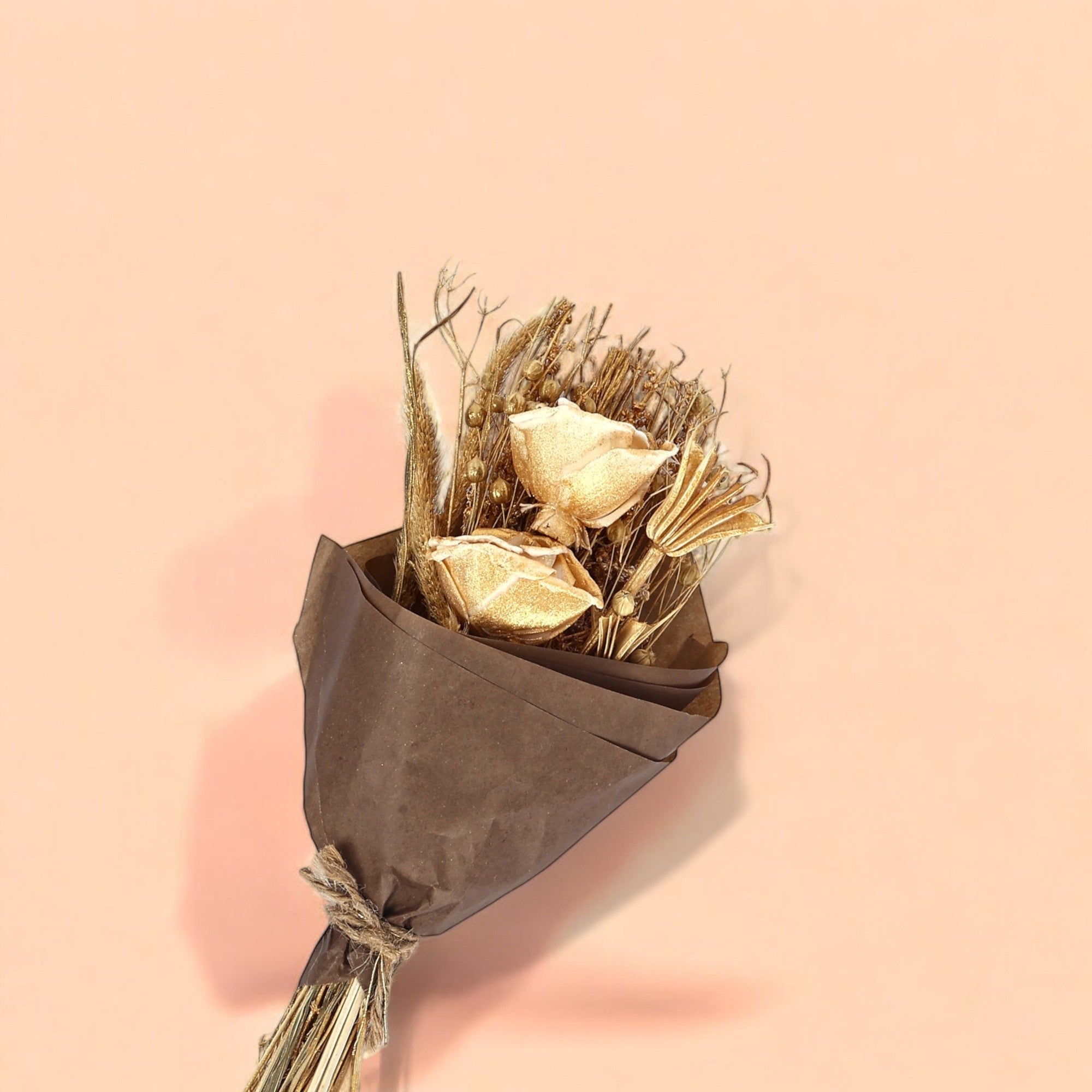 Golden Shimmering Dried Botanical Bouquet for Gifting