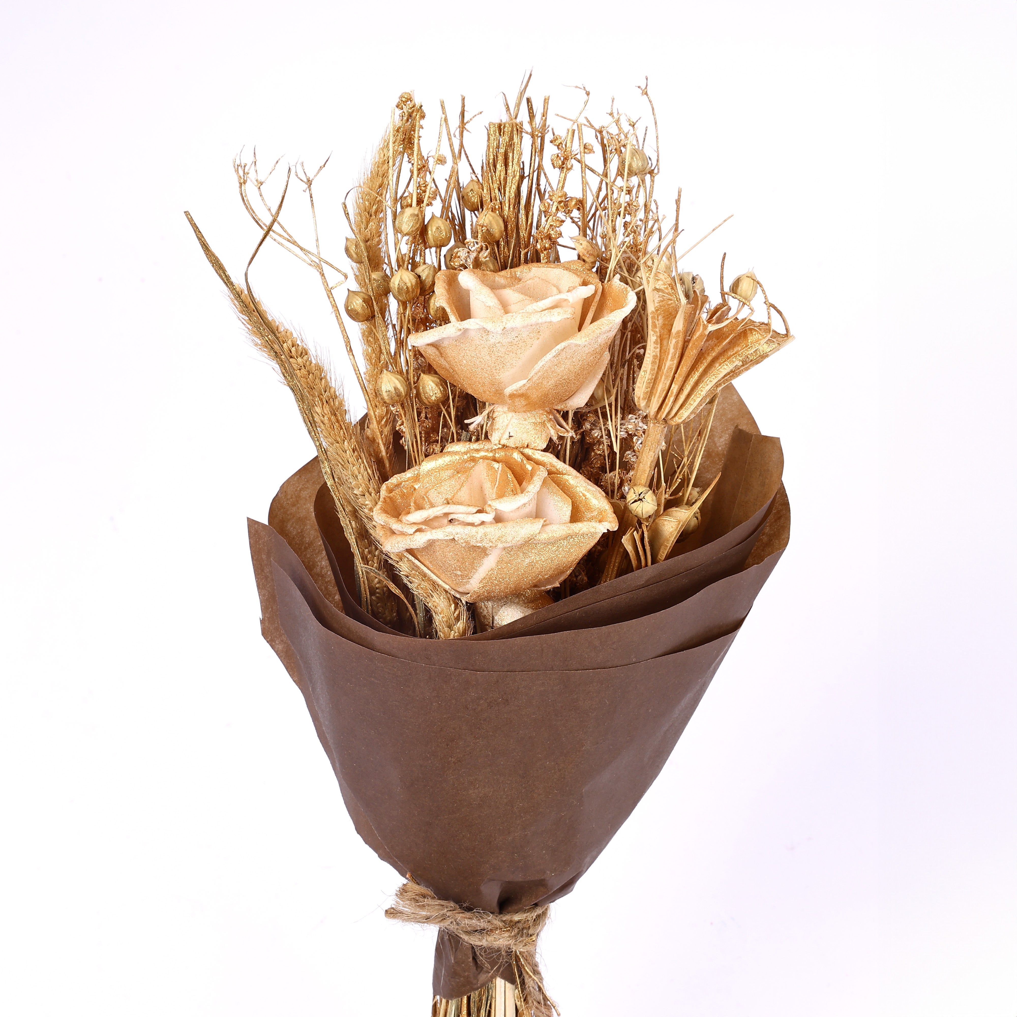 Golden Shimmering Dried Botanical Bouquet for Gifting