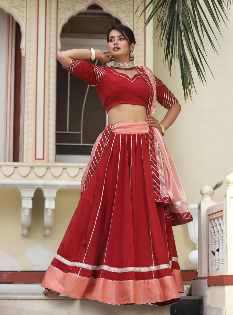 Women's Goota Jaal Maroon Silk Lehenga