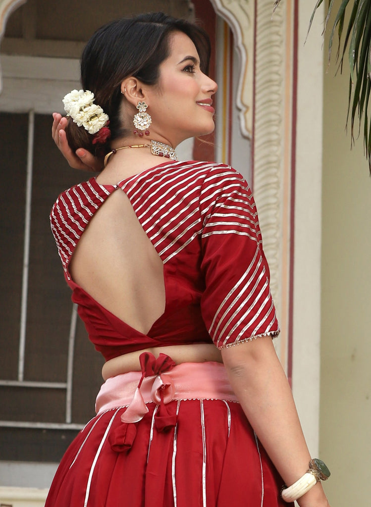 Women's Goota Jaal Maroon Silk Lehenga