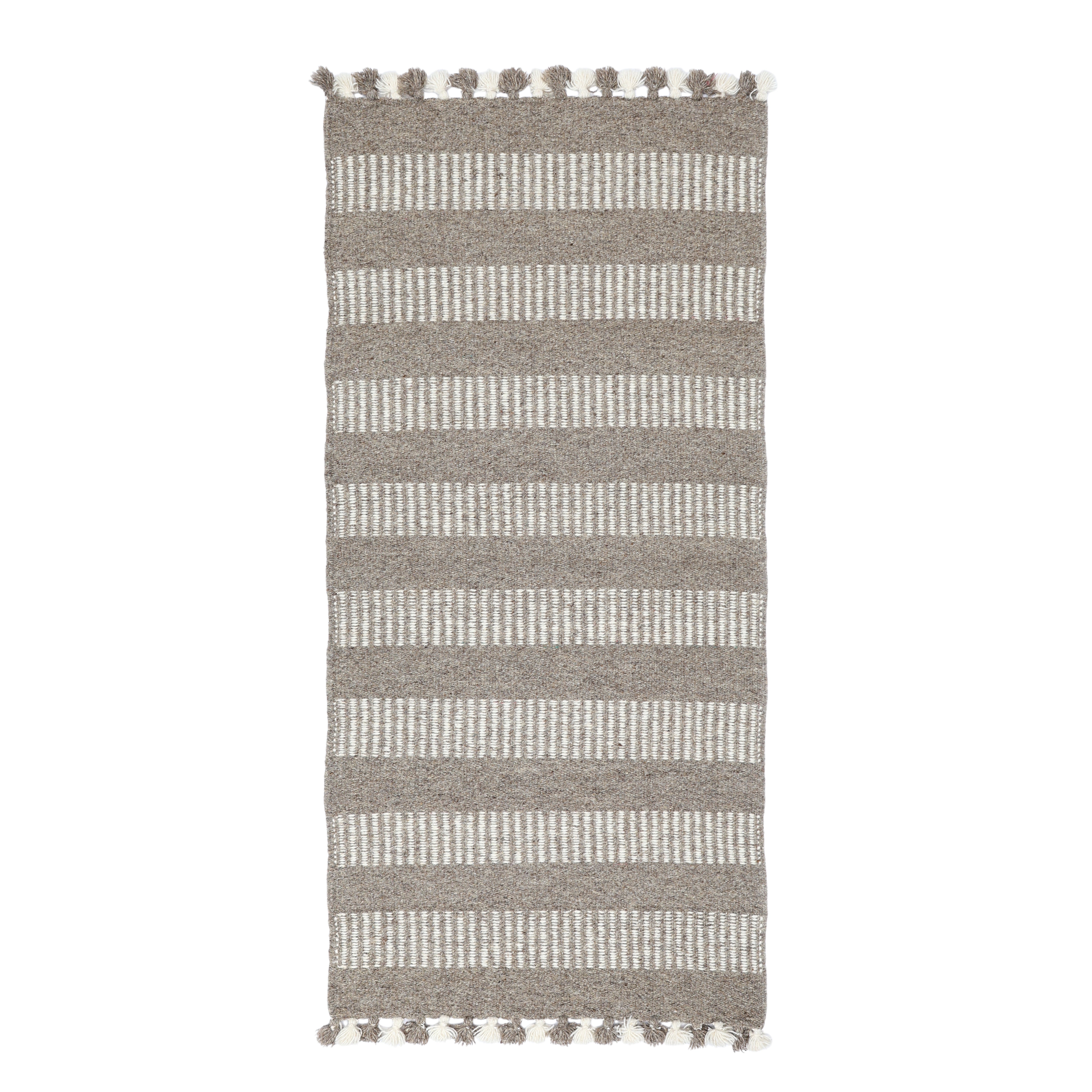 Grey and Beige Handwoven Jawaja Durrie—Stripe Pattern