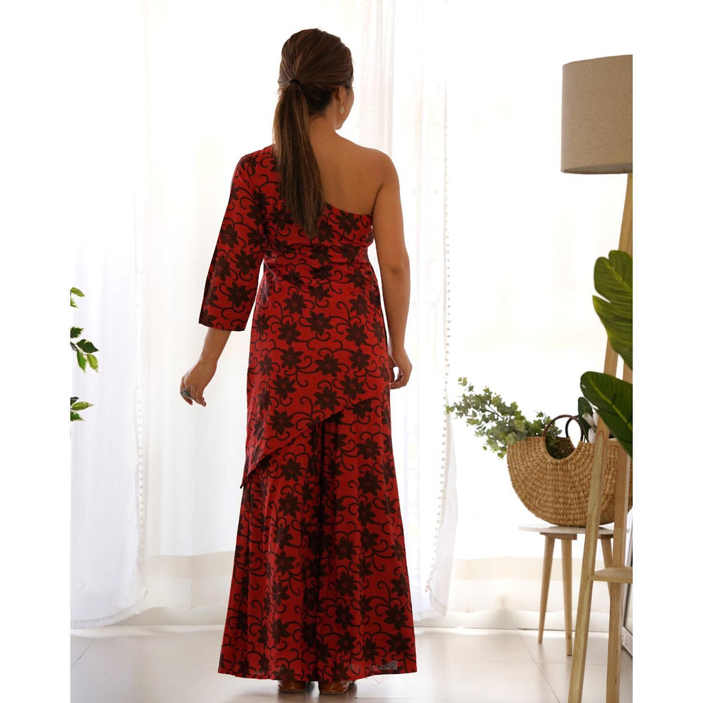 Women's Red One Shoulder Kurta Palazzo Set