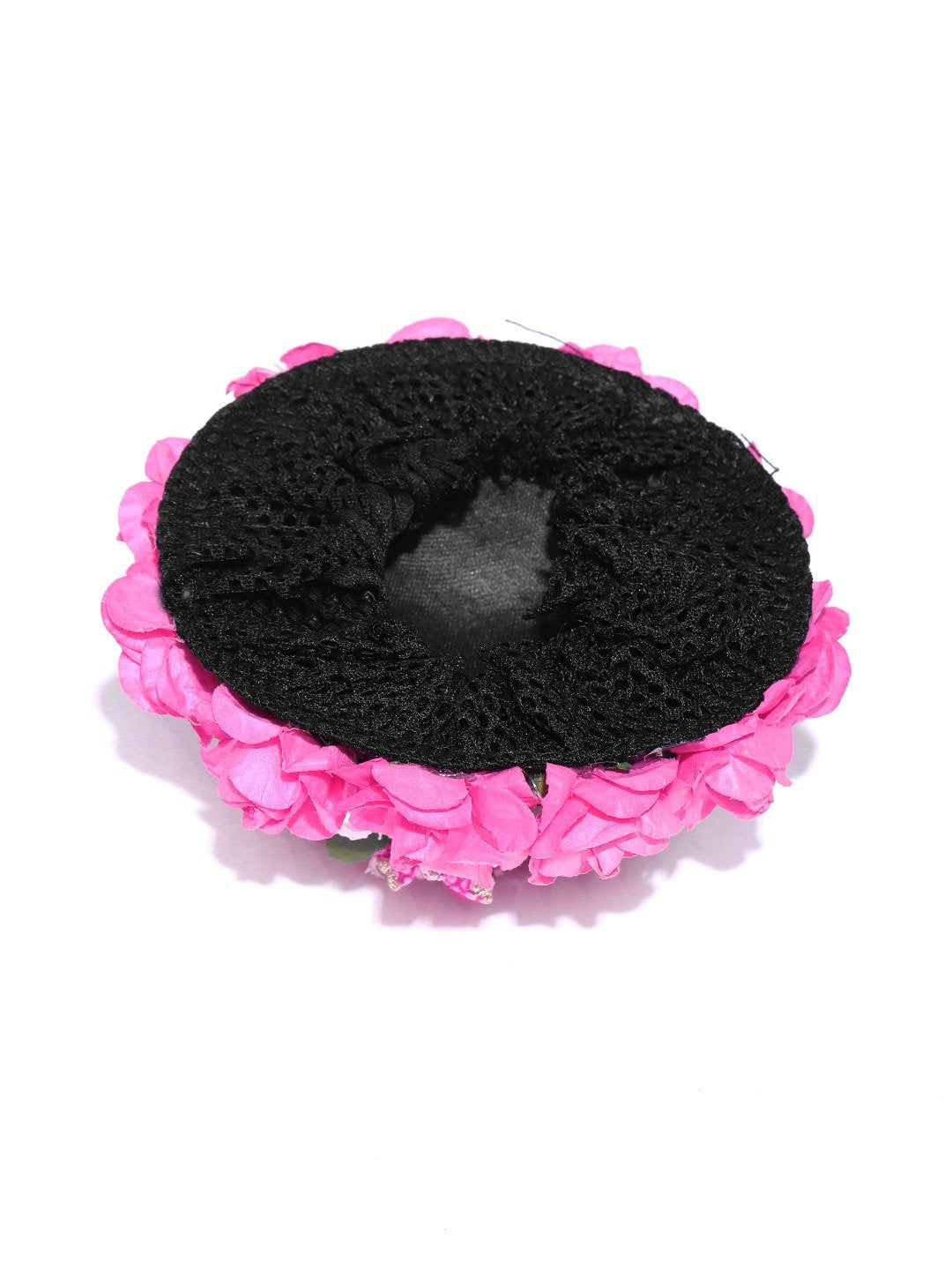 Women's  Artificial Pink And White Rose Flower Handcrafted Bun Maker Hair Accessories