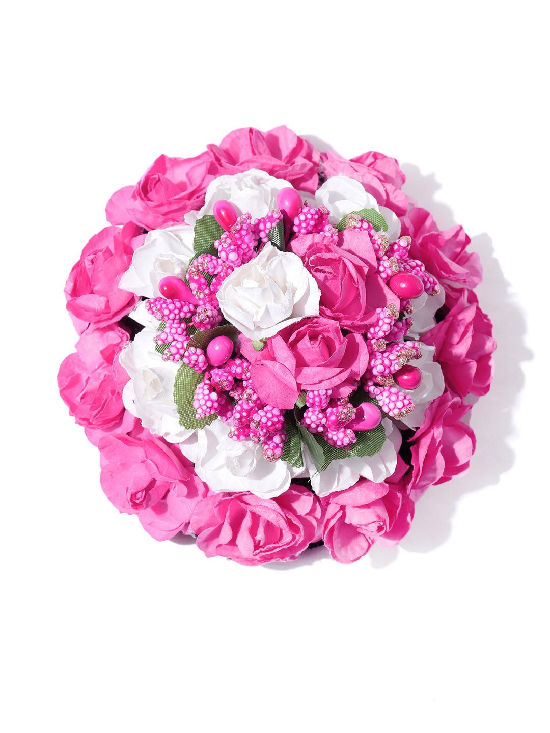 Women's  Artificial Pink And White Rose Flower Handcrafted Bun Maker Hair Accessories