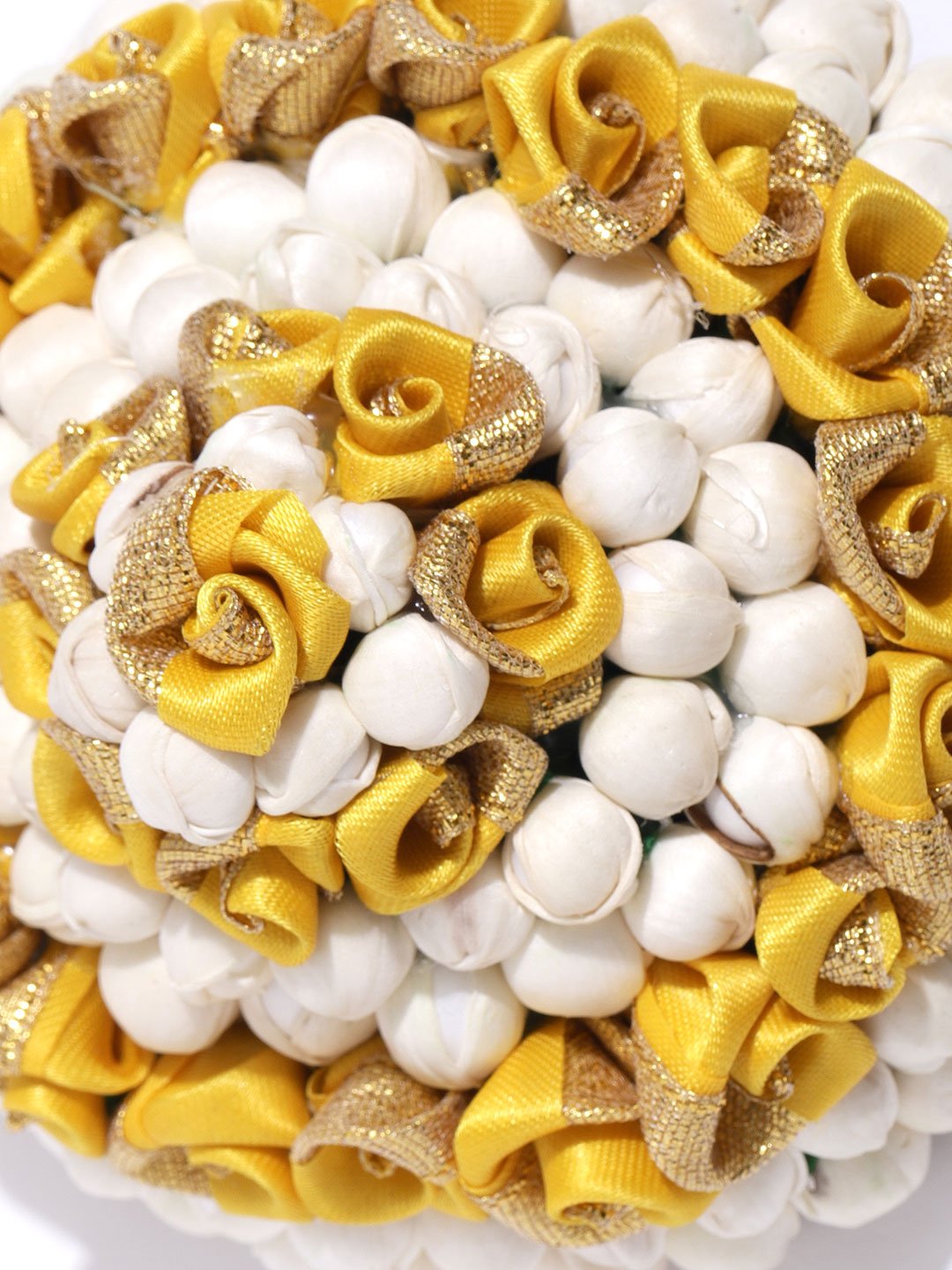 Women's  Artificial Yellow Rose And Off-White Buds Bun maker Hair Accessories
