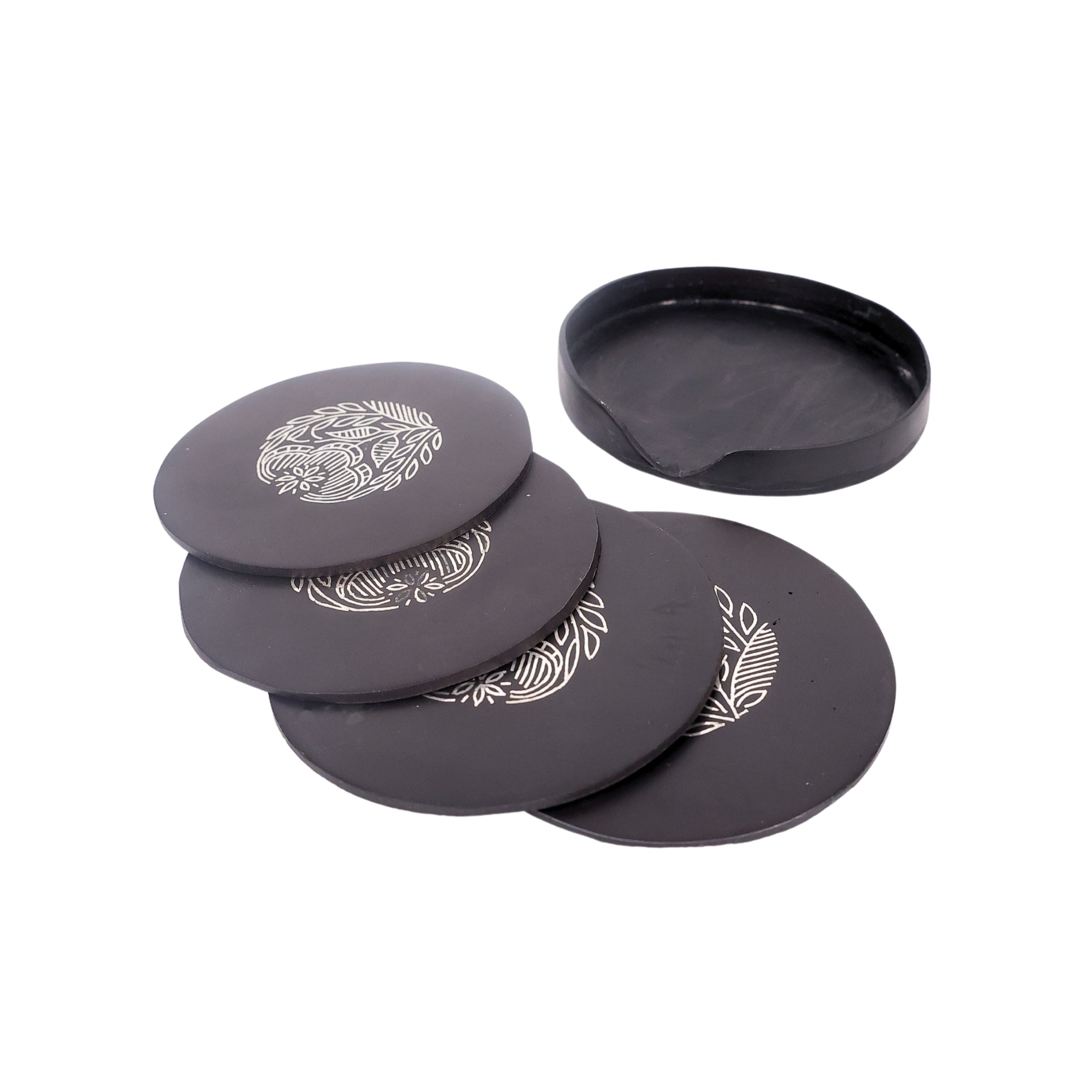 Black Tea Coasters - Bidri Art - Silver Inlay Work - Natriel