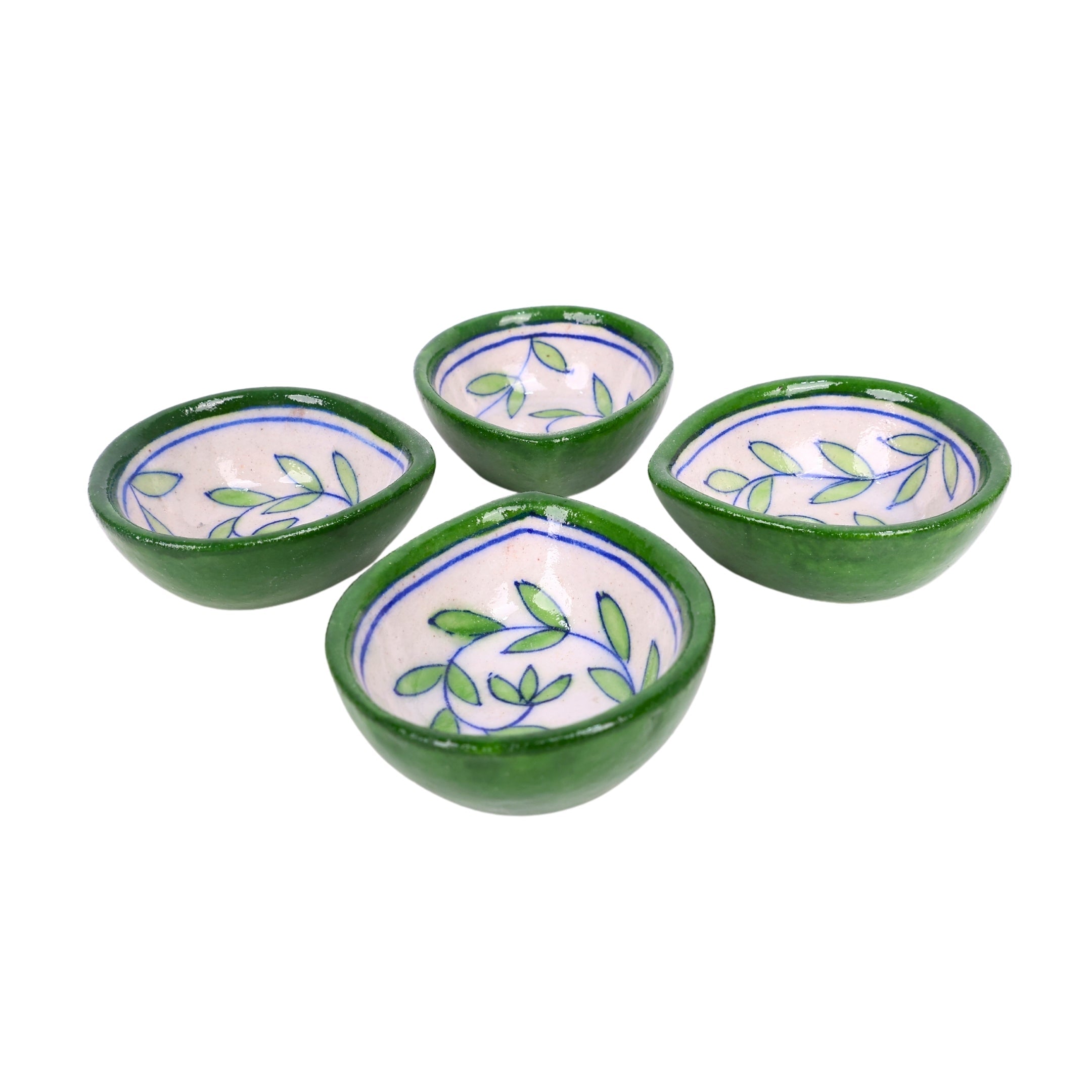 Green Blue Pottery Diyas - Set of 4 - Natriel