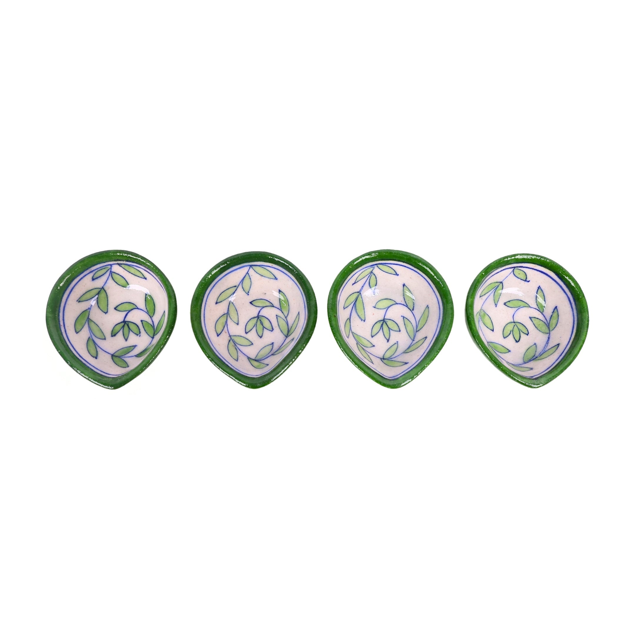 Green Blue Pottery Diyas - Set of 4 - Natriel